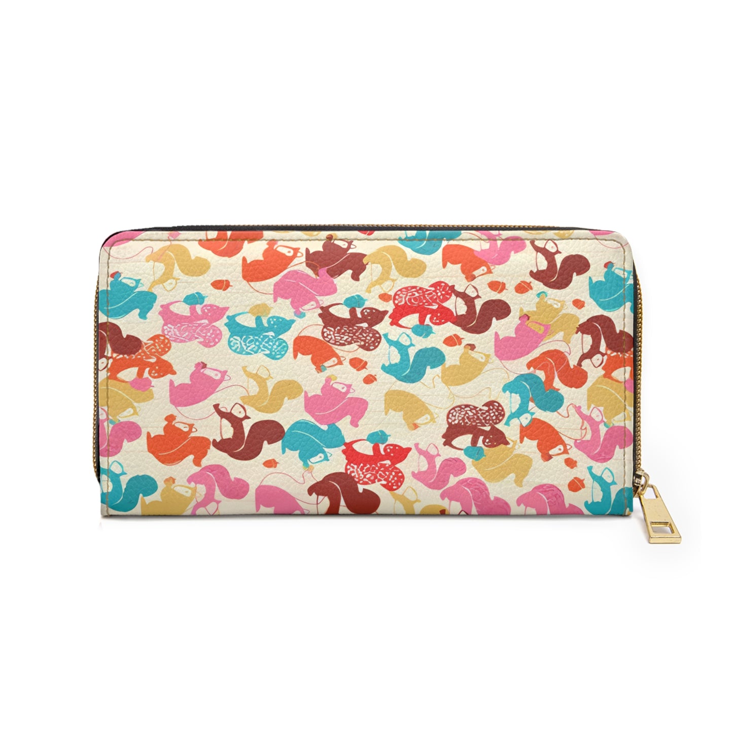 Zip Wallet — Colorful Floral Squirrel Pattern Zipper Wallet