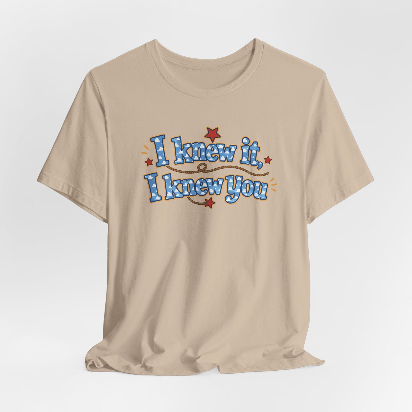 I Knew It I Knew You T-Shirt — Retro Blue Text Graphic Tee