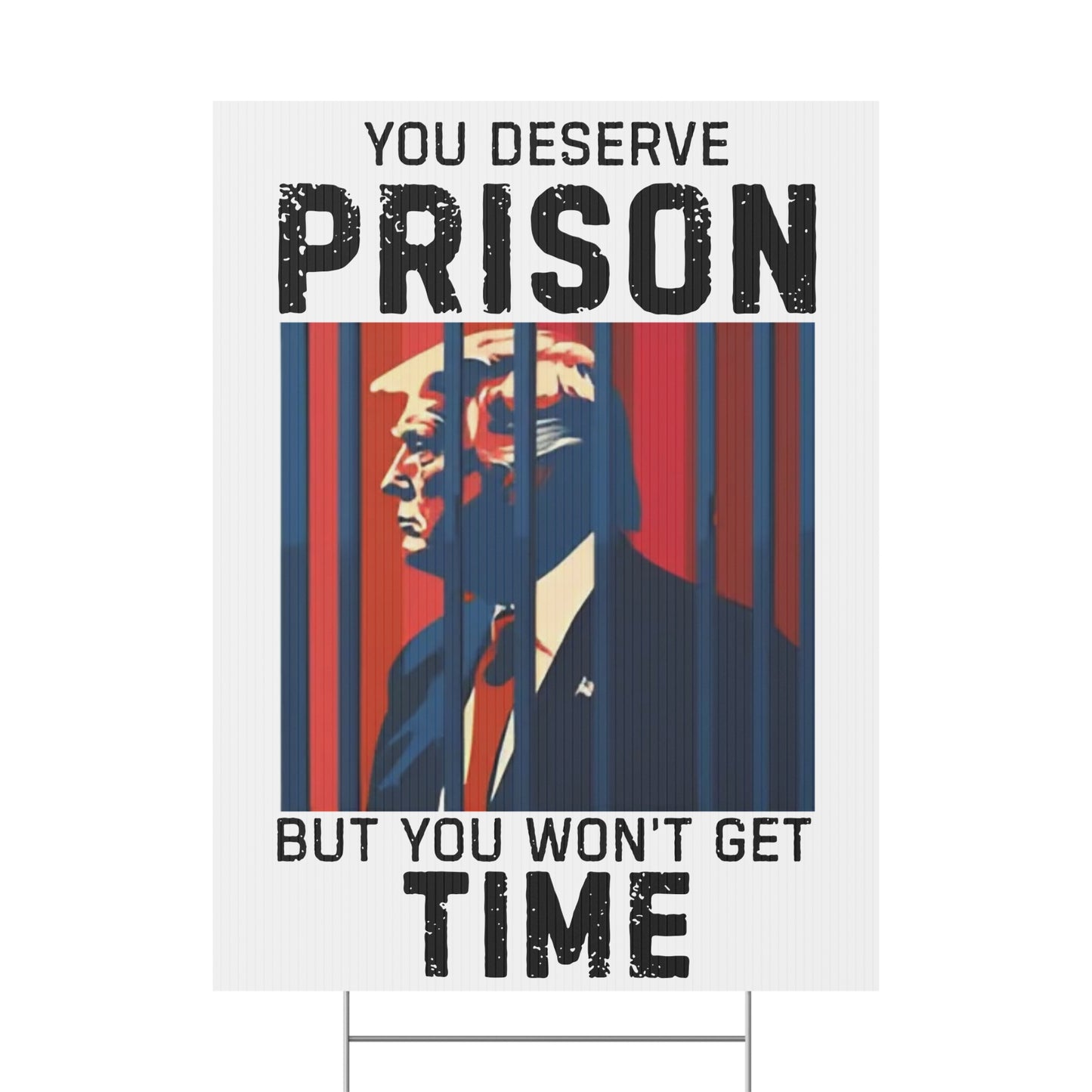 Political Yard Sign - "You Deserve Prison But You Won't Get Time", Home Decor, Garden Decor, Protest Sign, Election Campaign