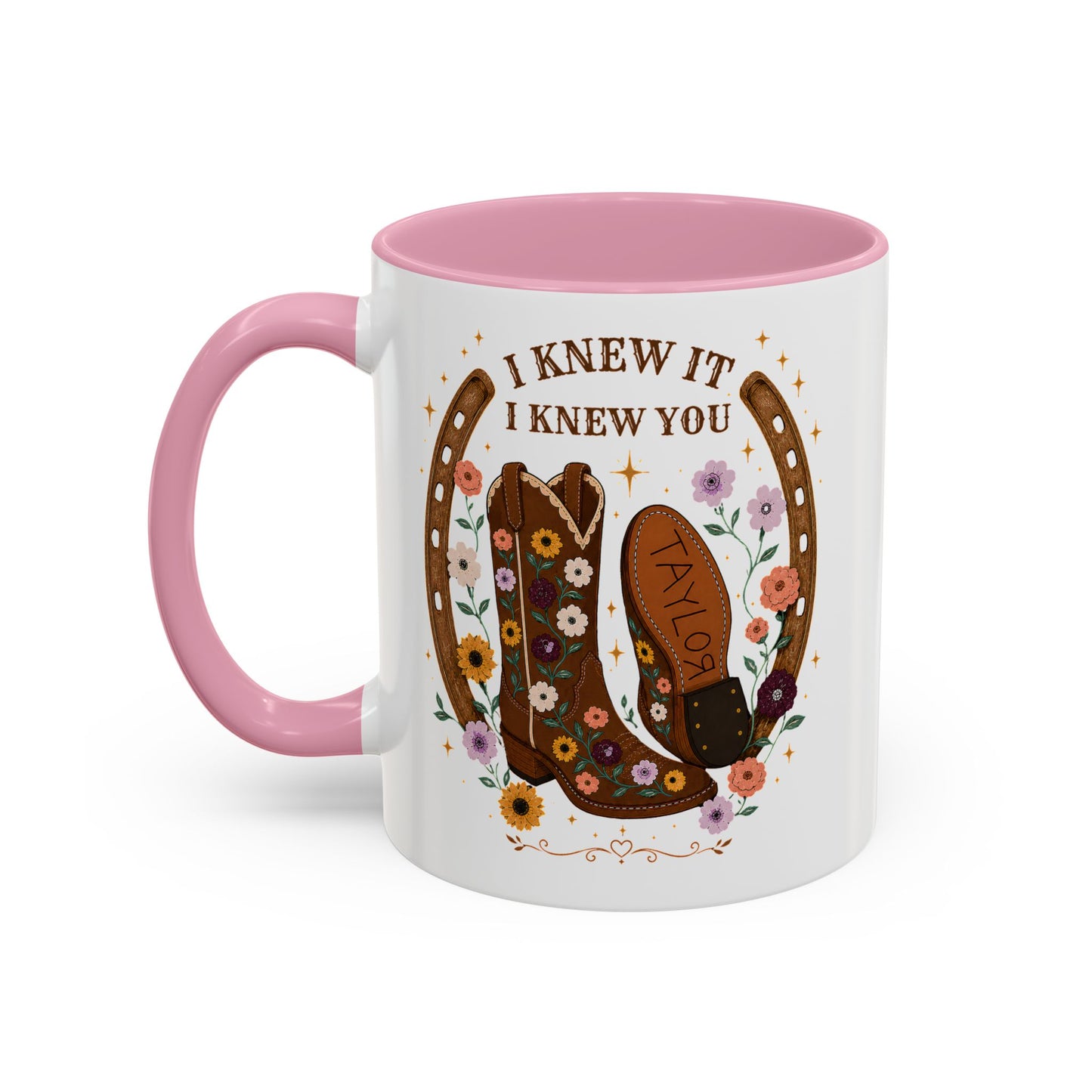 Cowgirl Boots Coffee Mug — "I Knew It I Knew You" Floral Personalized Mug (11oz)