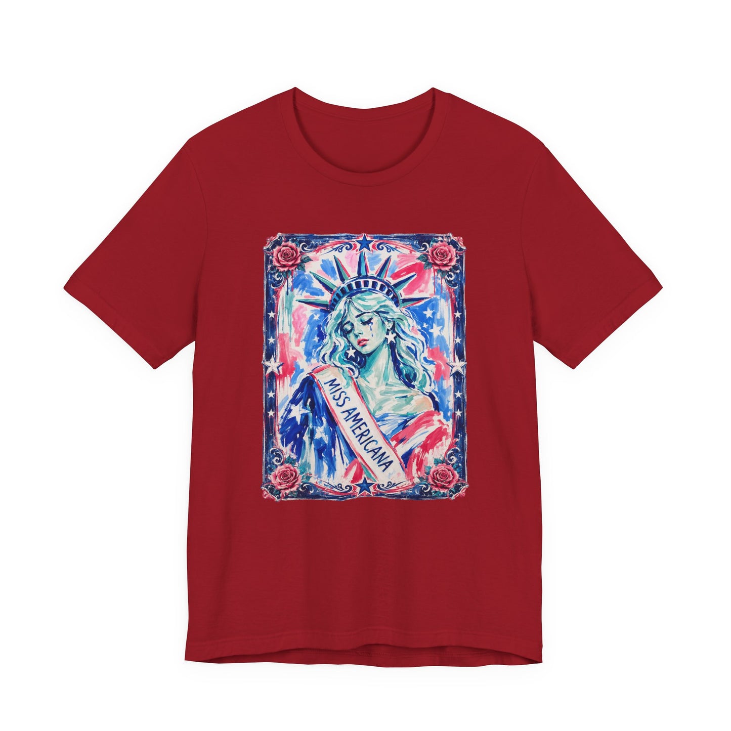 Miss Americana Statue of Liberty Patriotic Art Tee (Back: "I'm just mad as hell because I loved this place")