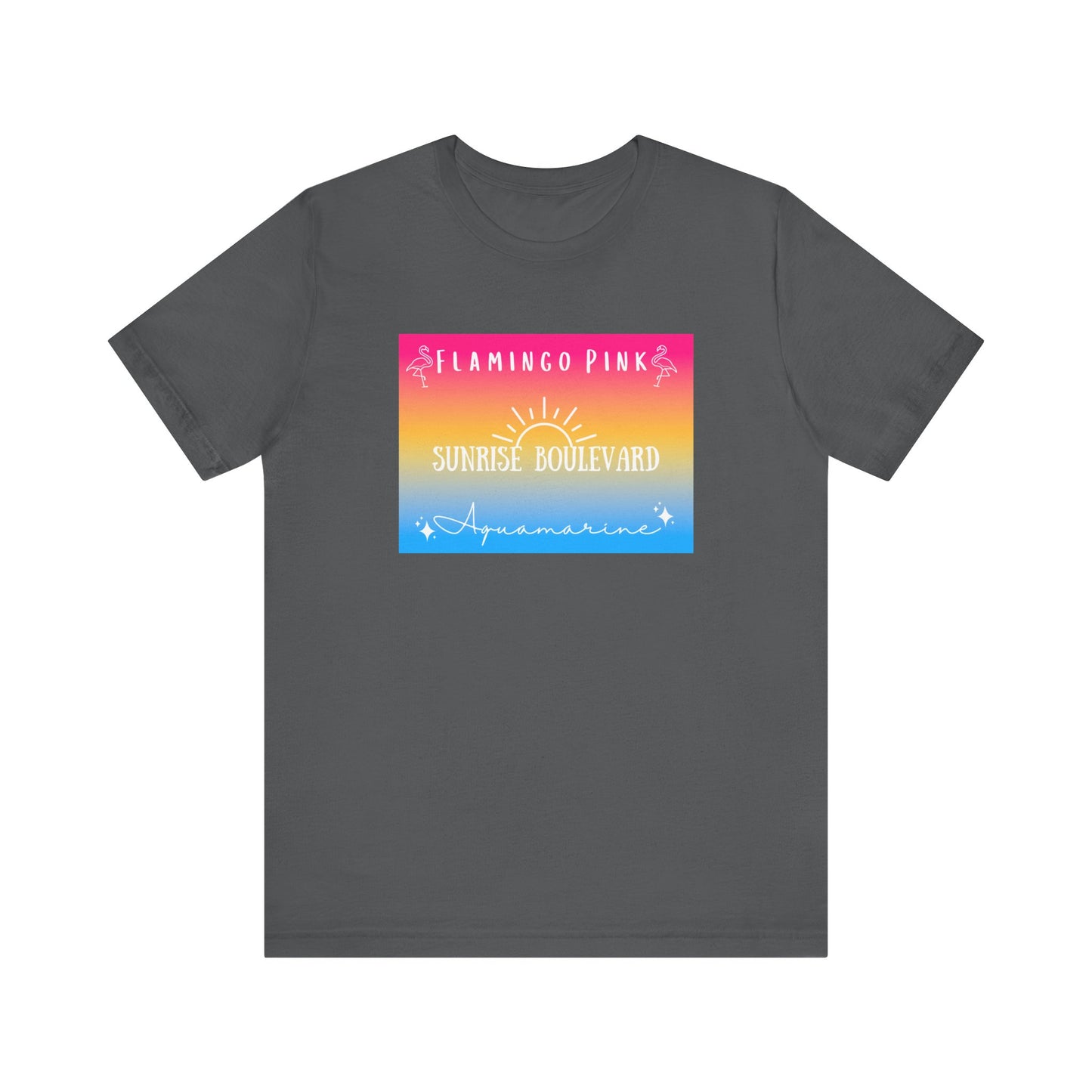 Flamingo Pink, Sunrise Blvd, Aquamarine - Pansexual Pride - Unisex Jersey Short Sleeve Tee