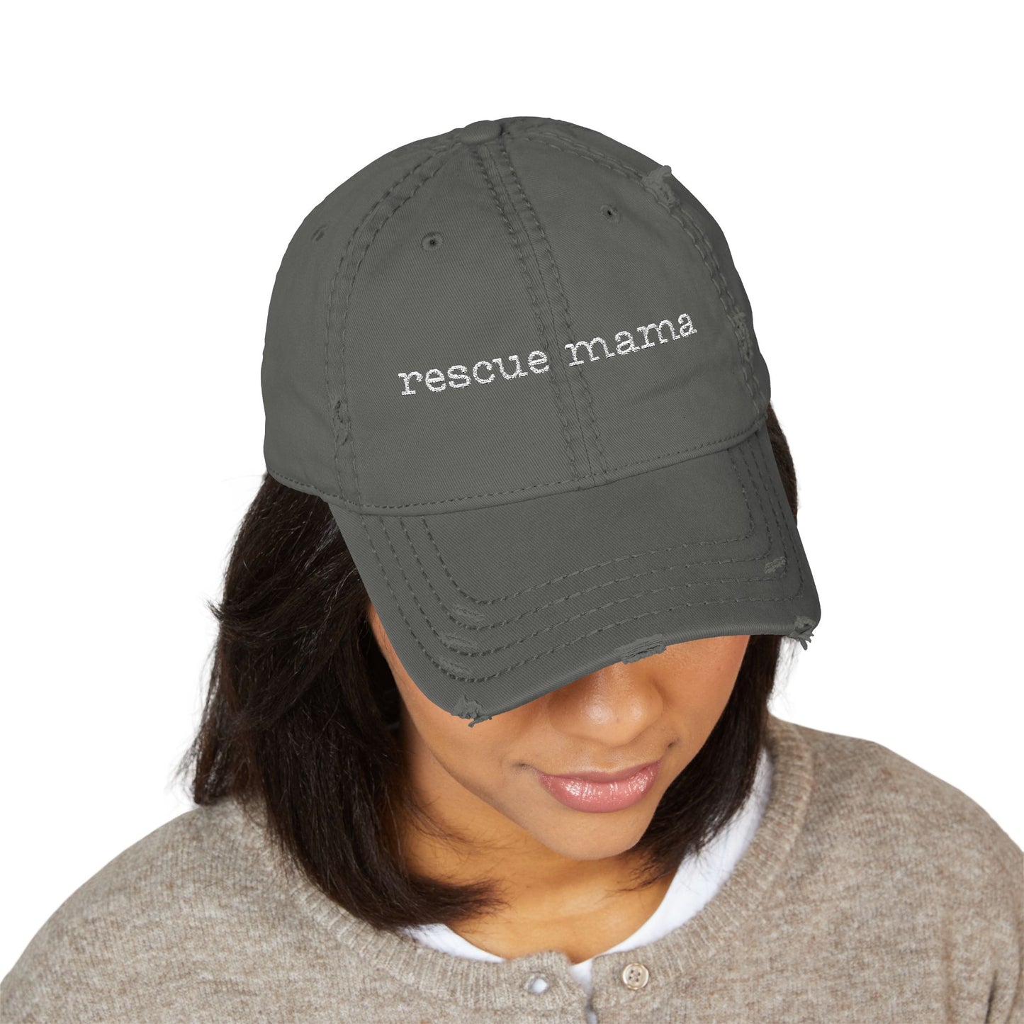 Rescue Mama Embroidered Distressed Hat - Casual Style, Perfect Gift for Pet Lovers, Everyday Hat, Relaxed Look