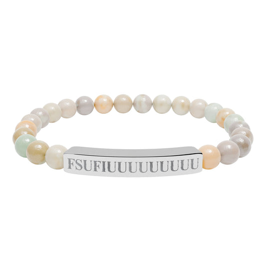 Engraved Natural Stone Stretch Bracelet —FSUFIUUUUUUUUU
