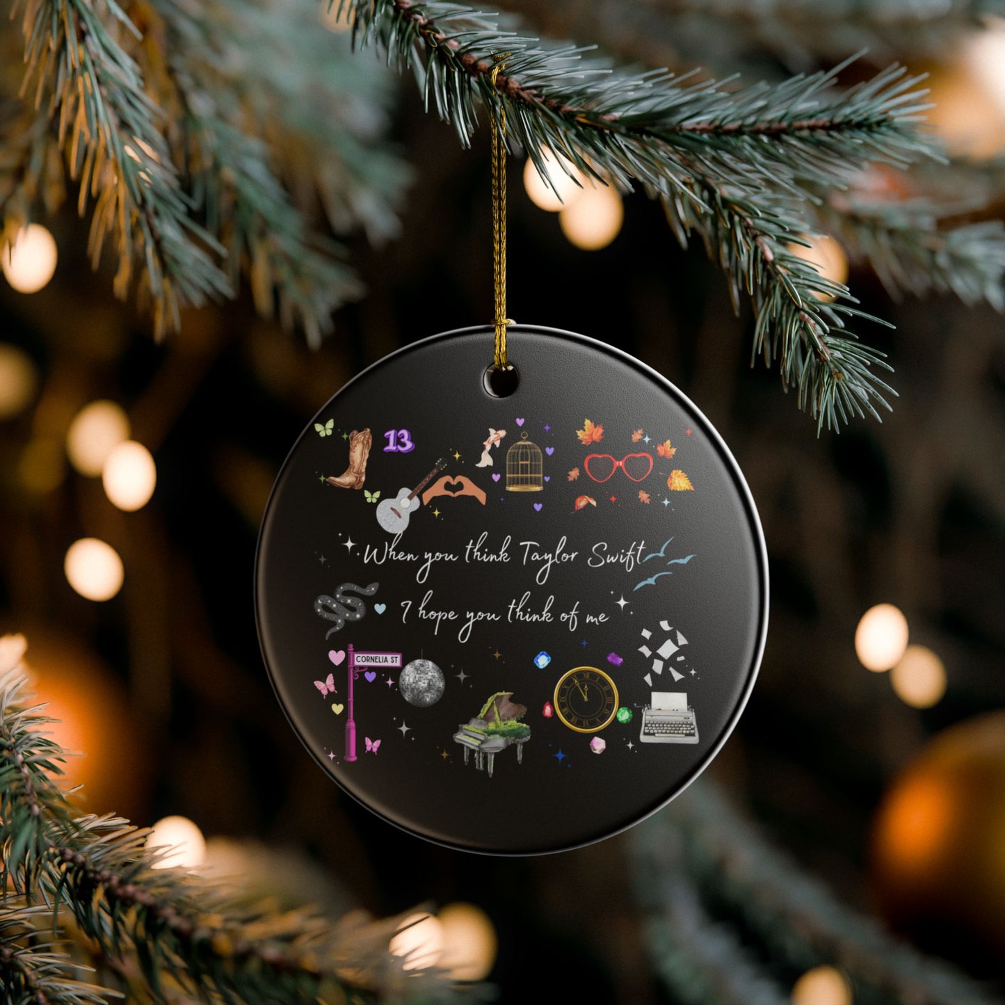 I hope you think of me Ceramic Ornament, Unique Holiday Decor, Music Lover Gift, Home Decoration, Thoughtful Keepsake