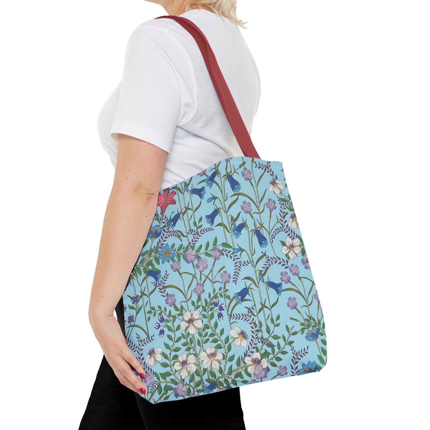 Floral Pattern Tote Bag "Flora Blue" - Vibrant Garden Style for Everyday Use
