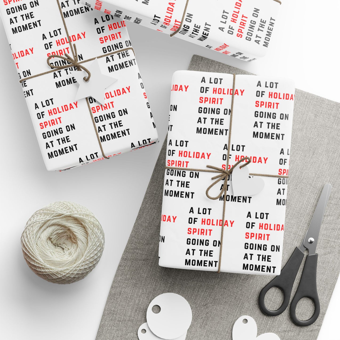 RED Holiday Spirit Wrapping Paper — Modern Typography Holiday Gift Wrap (“A Lot of Holiday Spirit Going On at the Moment” )