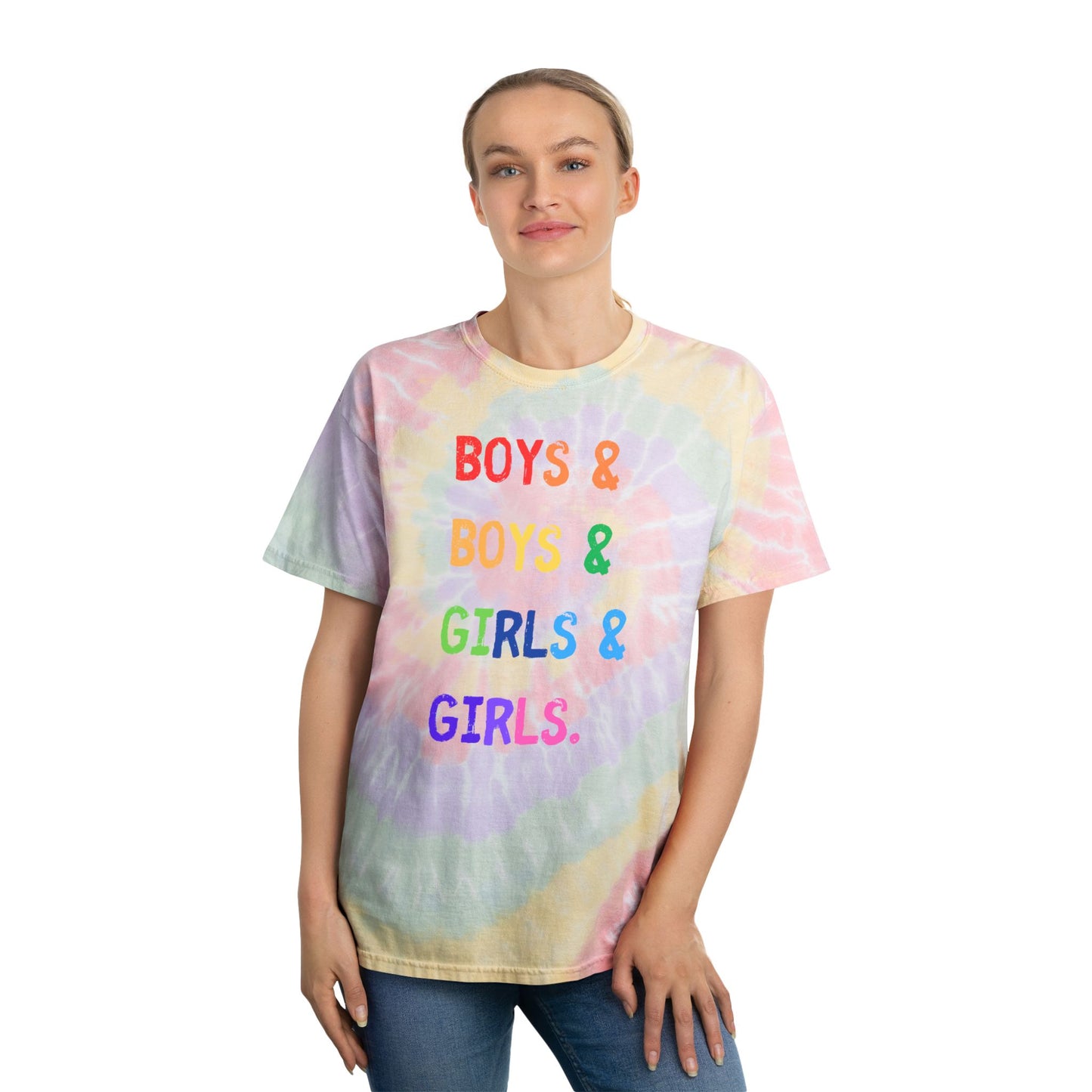 boys & boys & girls & girls - Spiral Tie-Dye Pride Tee - Unisex Summer Shirt, LGBTQ+ Pride Apparel, Fun Festival Tee, Casual Wear