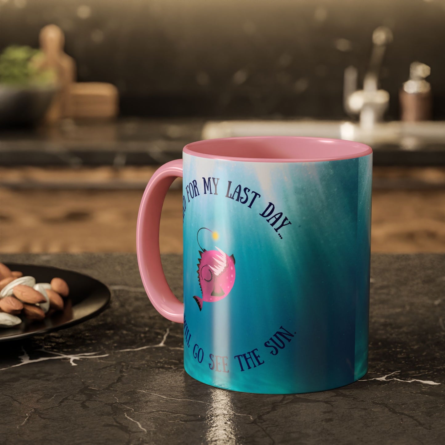Inspirational Angler Fish Mug - "And for my last day... I will go see the sun."