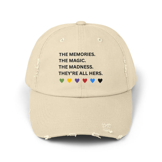 They're All Hers - TS - Unisex Distressed Cap with Heartfelt Quote - Casual Hat for Every Occasion, Gift for Friends, Birthday, Anniversary, Fun Accessories