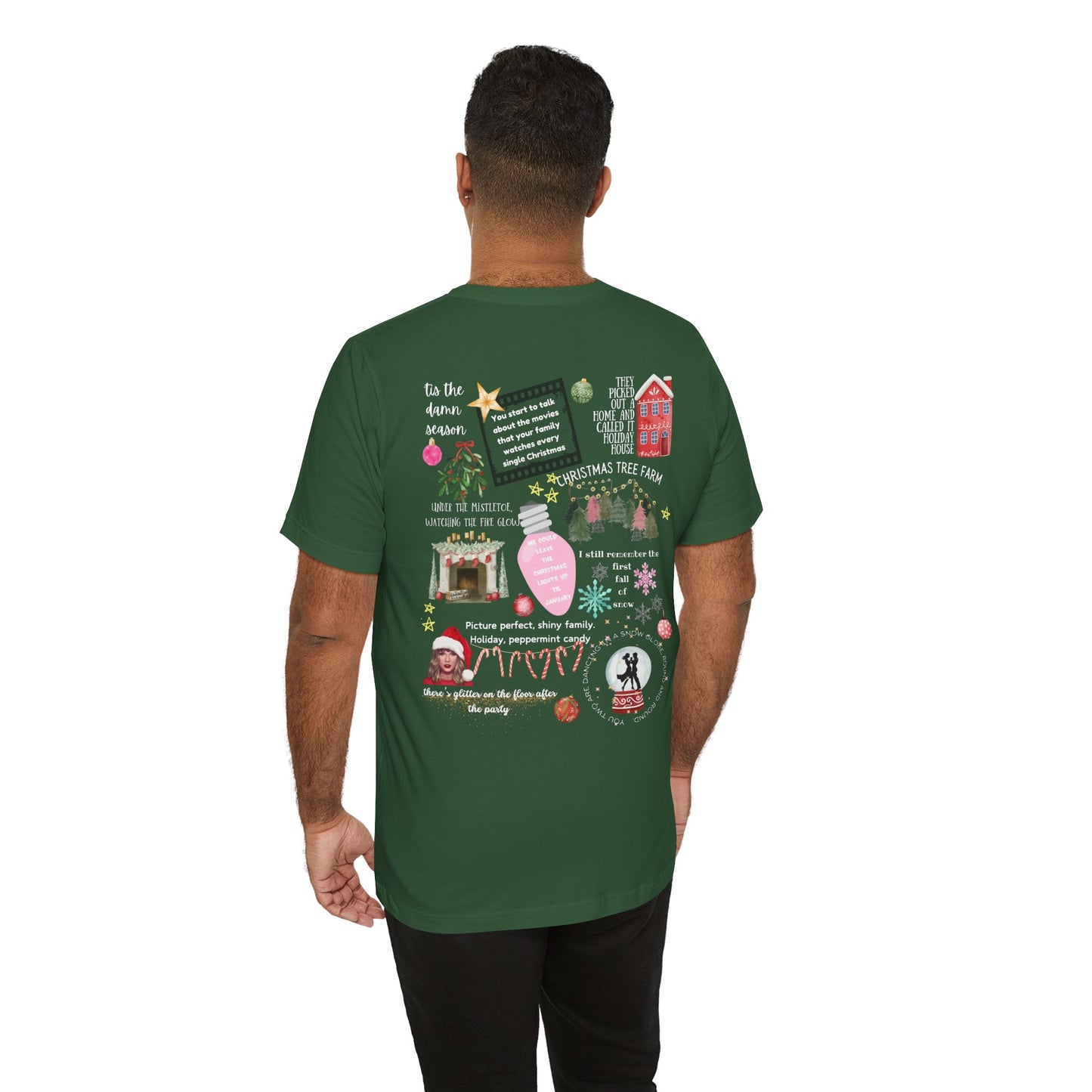 Merry Swiftmas - Swiftie Lyrics Collage front/back - Unisex Jersey Short Sleeve Tee