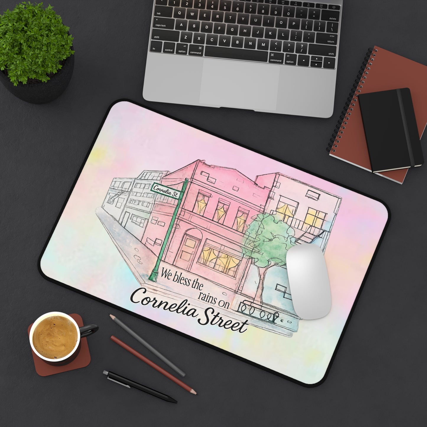 Cornelia Street Desk Mat — Watercolor Cityscape Mouse Pad