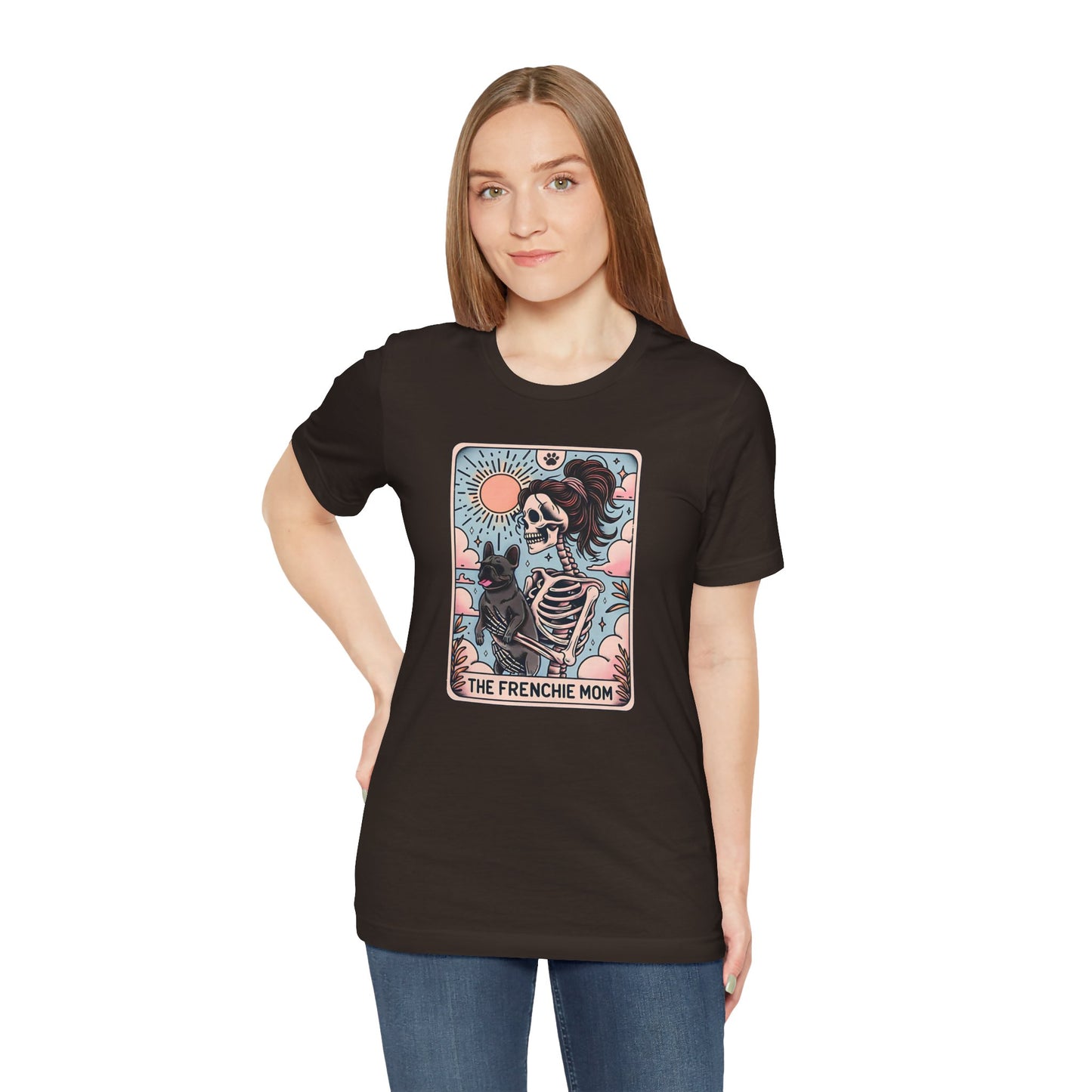 The Frenchie Mom Tarot Tee - Fun Graphic Shirt for Pet Lovers, Dog Mom Gift, Halloween Style, Casual Wear, Graphic T-Shirt, Unique Gift Idea
