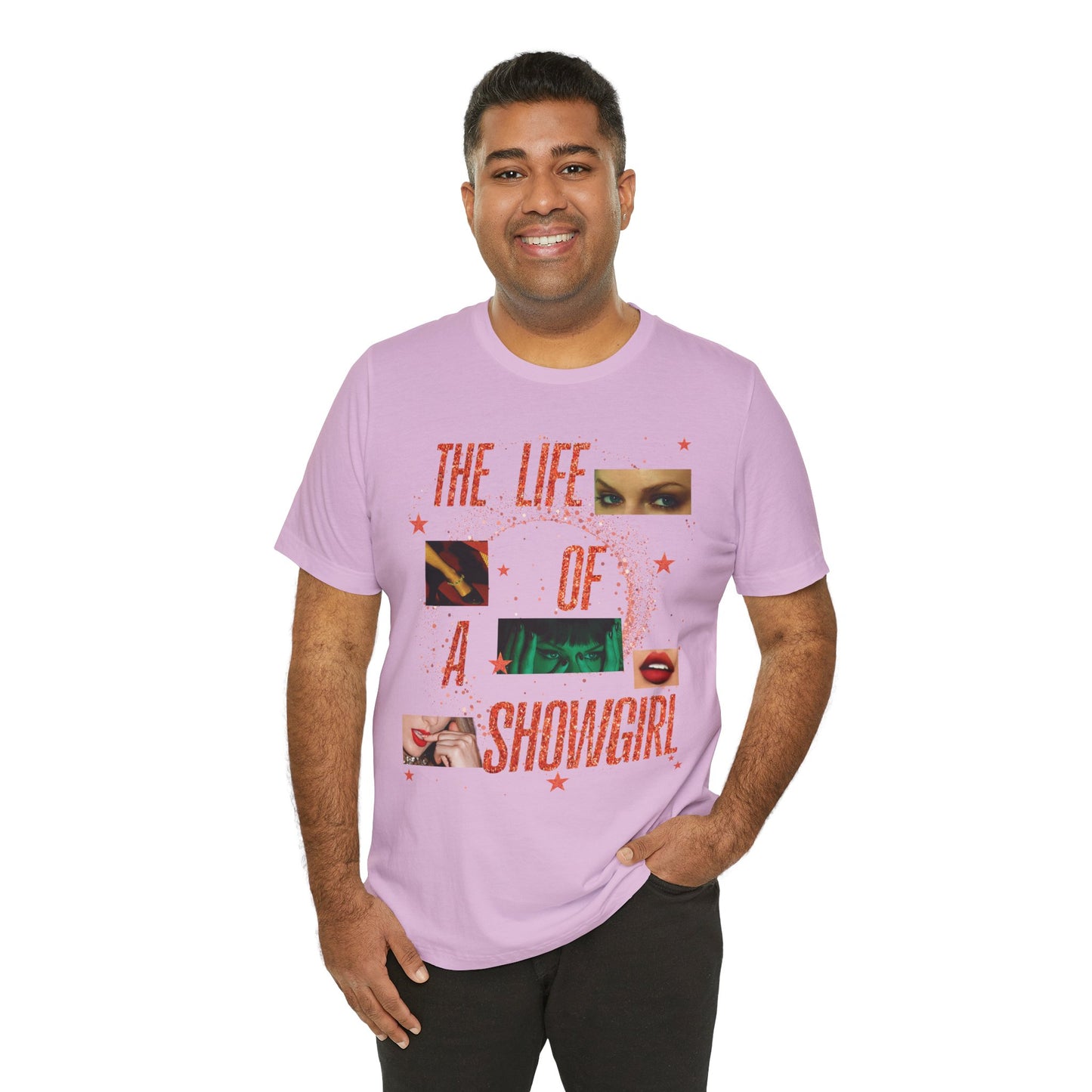 Showgirl Life Collage Graphic Tee, Unisex Jersey T-Shirt, Retro Style Top, Casual Wear, Gift for Performers, Fashion Statement Shirt