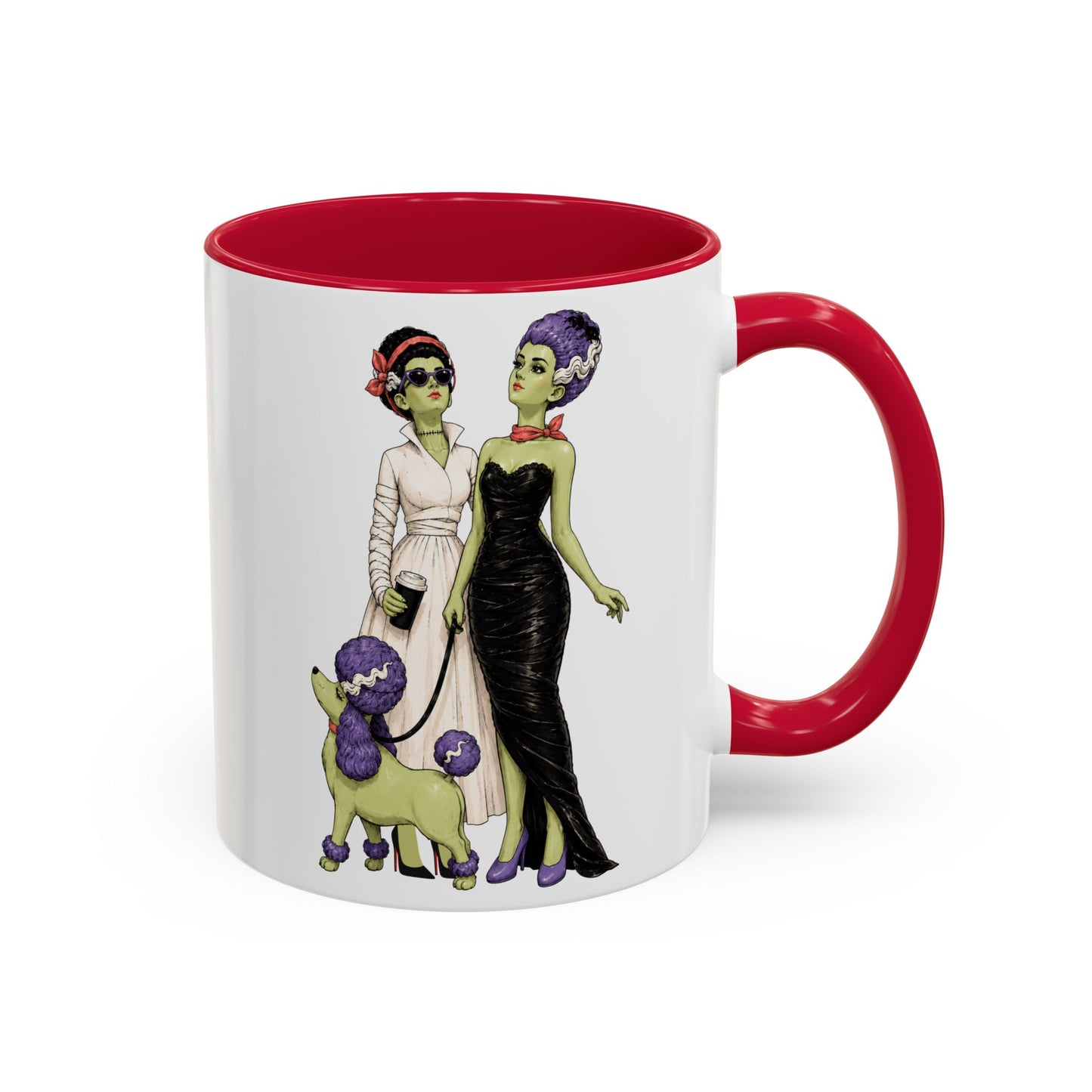 Monster Brides Dog Walk Mug — 11 oz Coffee Cup Lesbian Couple