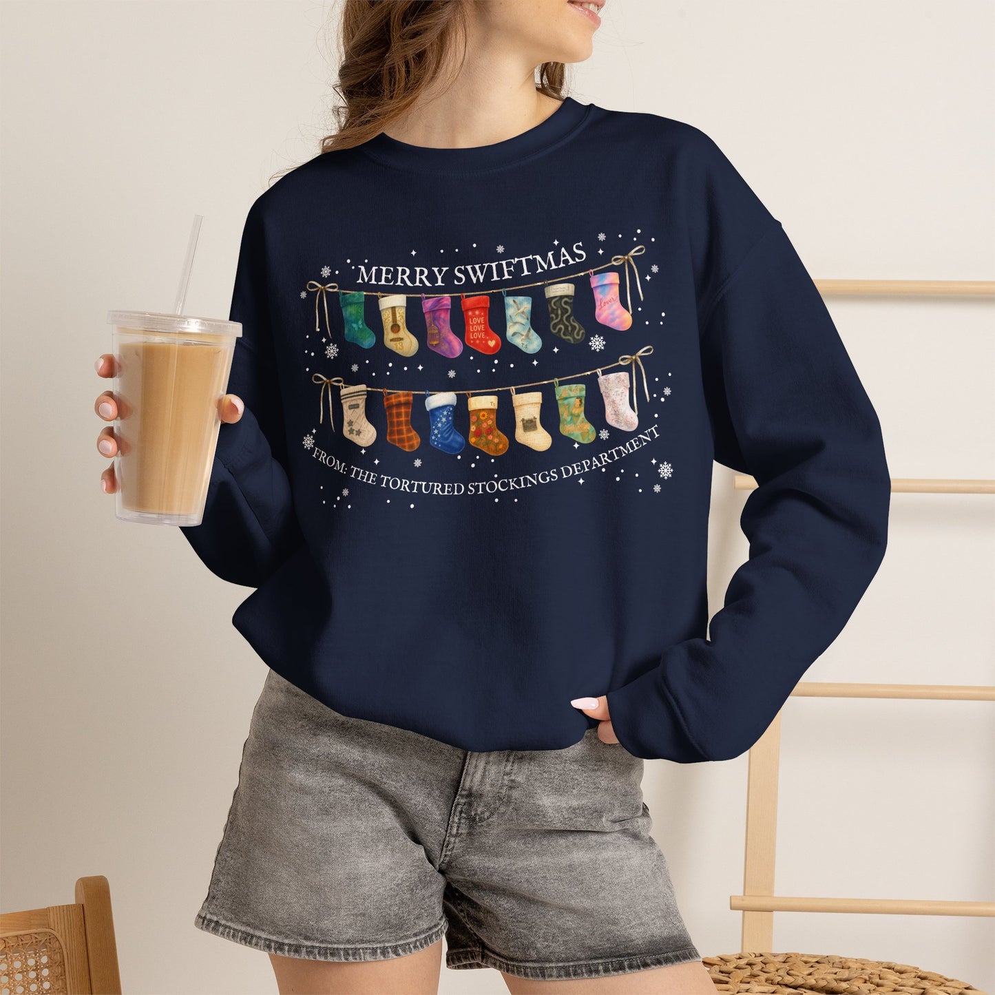 The Tortured Stockings Department Crewneck Sweatshirt — “Merry Swiftmas” Holiday Sweater