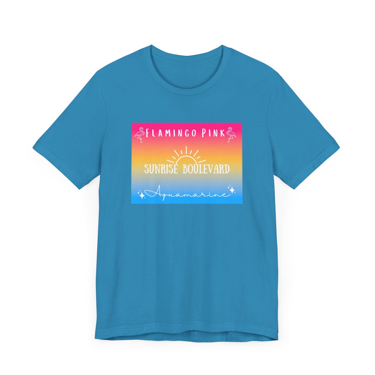 Flamingo Pink, Sunrise Blvd, Aquamarine - Pansexual Pride - Unisex Jersey Short Sleeve Tee