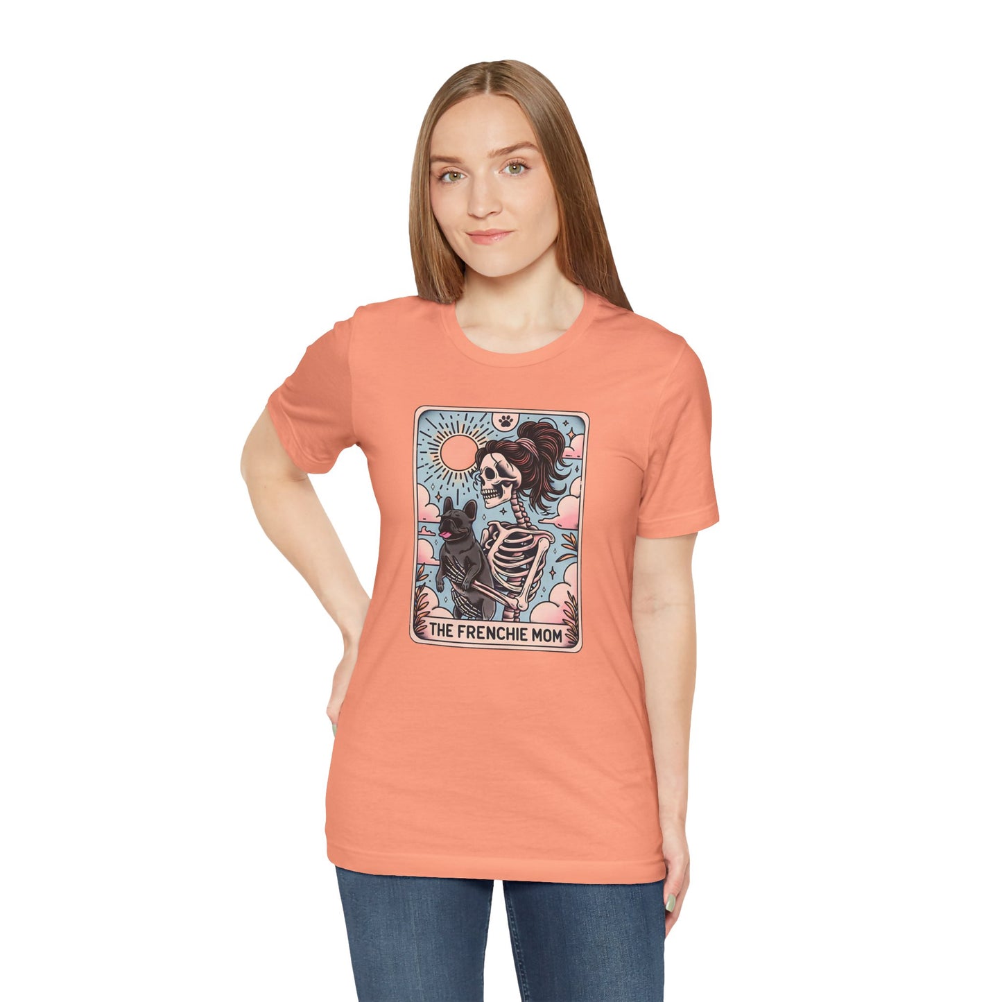 The Frenchie Mom Tarot Tee - Fun Graphic Shirt for Pet Lovers, Dog Mom Gift, Halloween Style, Casual Wear, Graphic T-Shirt, Unique Gift Idea