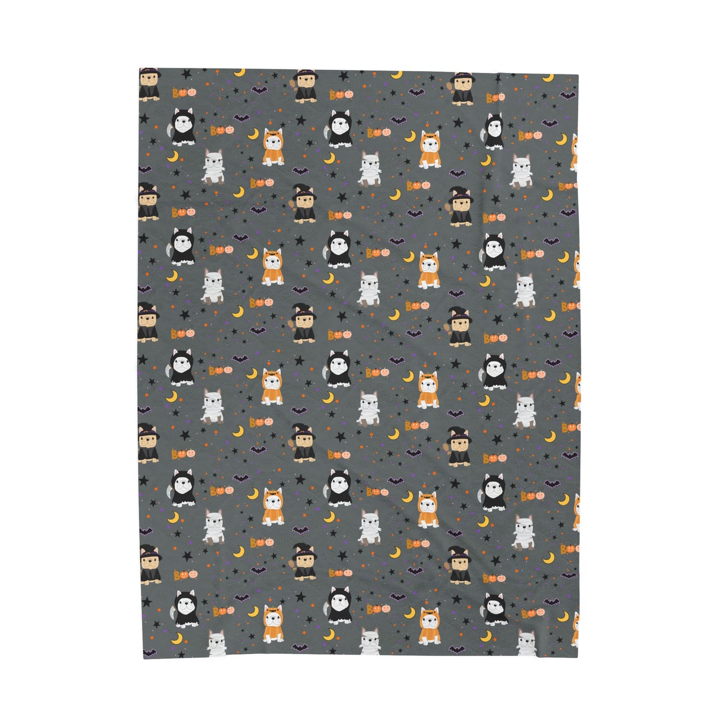 Frenchie Halloween Cozy Velveteen Plush Blanket, Soft Throw for Kids, Perfect for Home Decor, Blanket for Movie Nights, Gift for Holidays