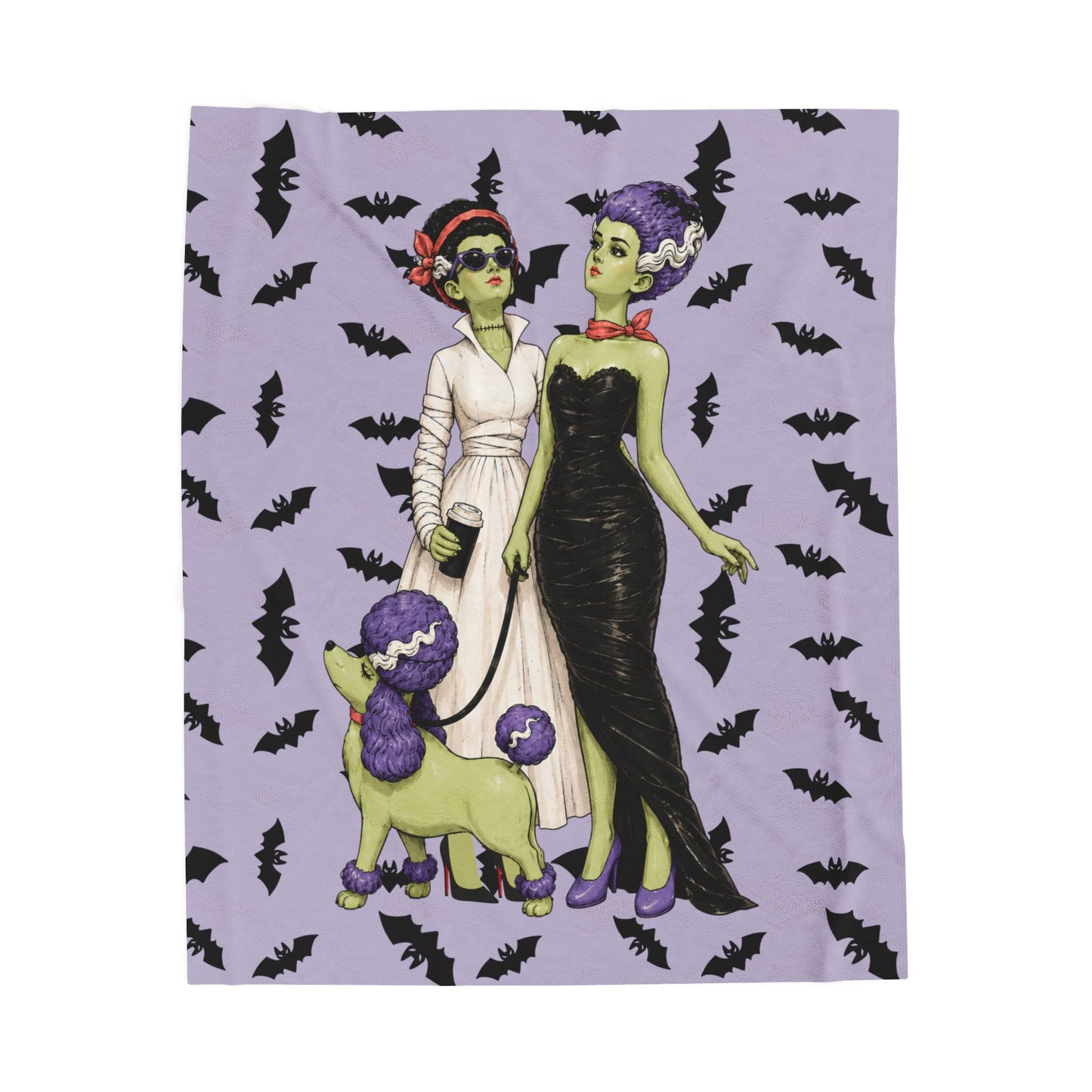 Monster Brides Lesbian Couple Velveteen Plush Blanket – Retro Monster Romance Throw