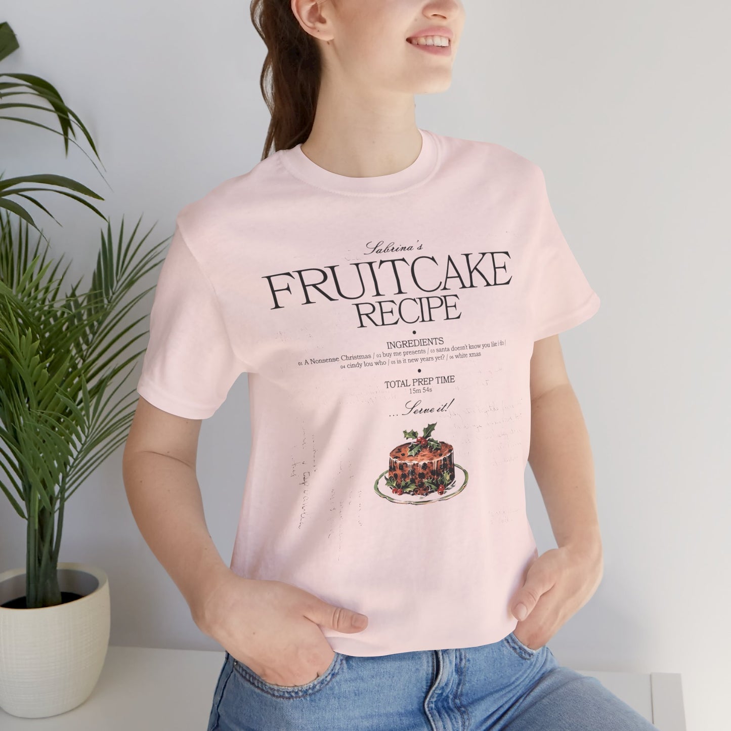 fruitcake recipe with handwriting background - Unisex Jersey Short Sleeve Tee
