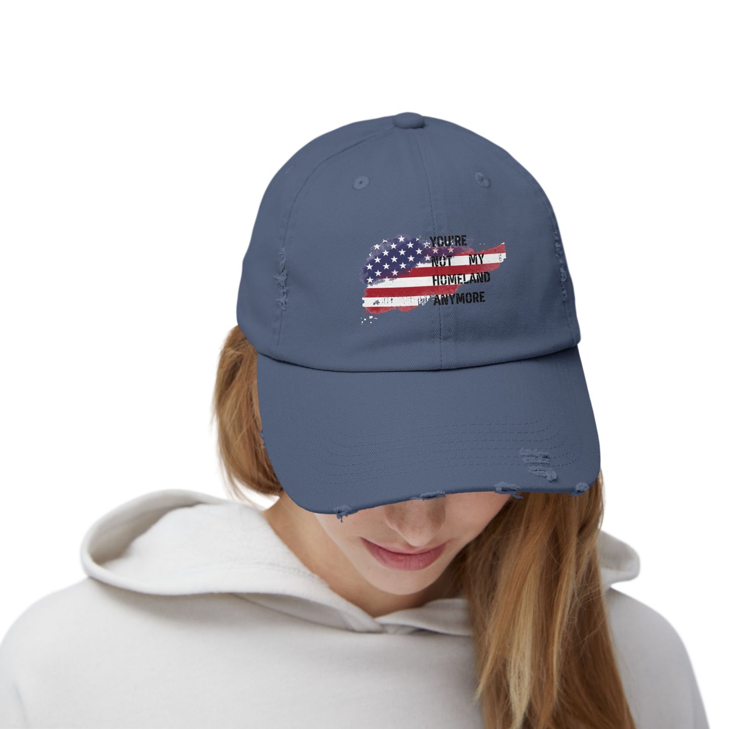 Not My Homeland Anymore Unisex Distressed Cap with American Flag Design, Casual Wear, Perfect for Protesting Events, Outdoor Adventures