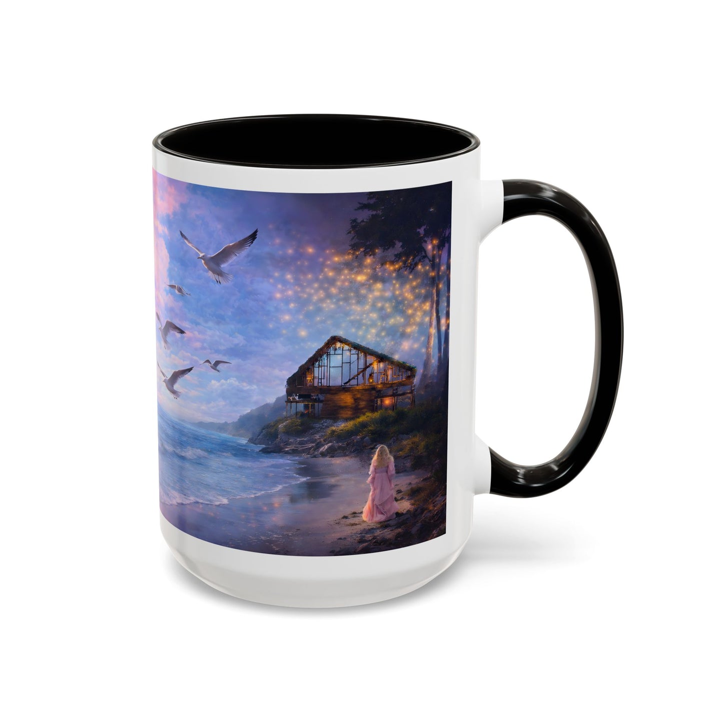 Keep it 100 Seaside Dreamscape Mug — Sunset Ocean Birds Art (11oz & 15oz)