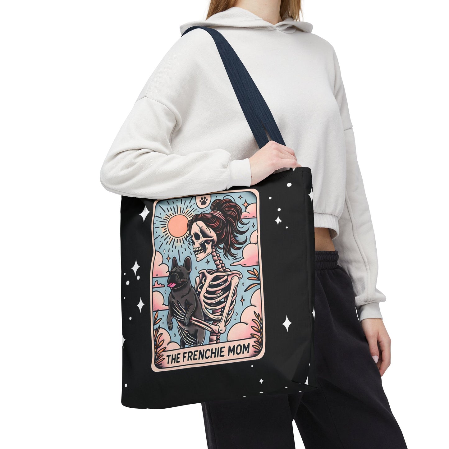 Frenchie Mom Tarot Tote Bag, Stylish Pet Lover Accessory, Ideal for Dog Moms, Halloween Gift, Trendy Grocery Bag, Eco-Friendly Bags