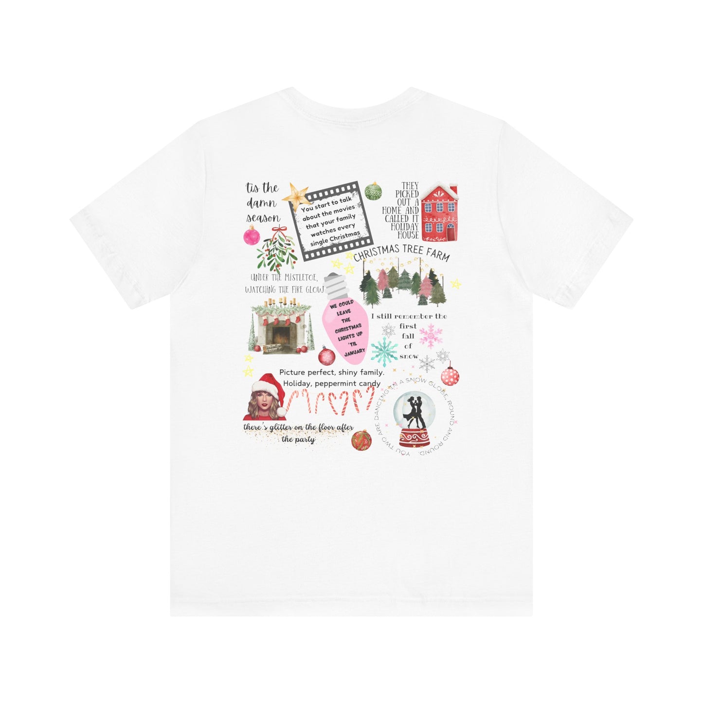 Merry Swiftmas - Swiftie Lyrics Collage front/back - Unisex Jersey Short Sleeve Tee