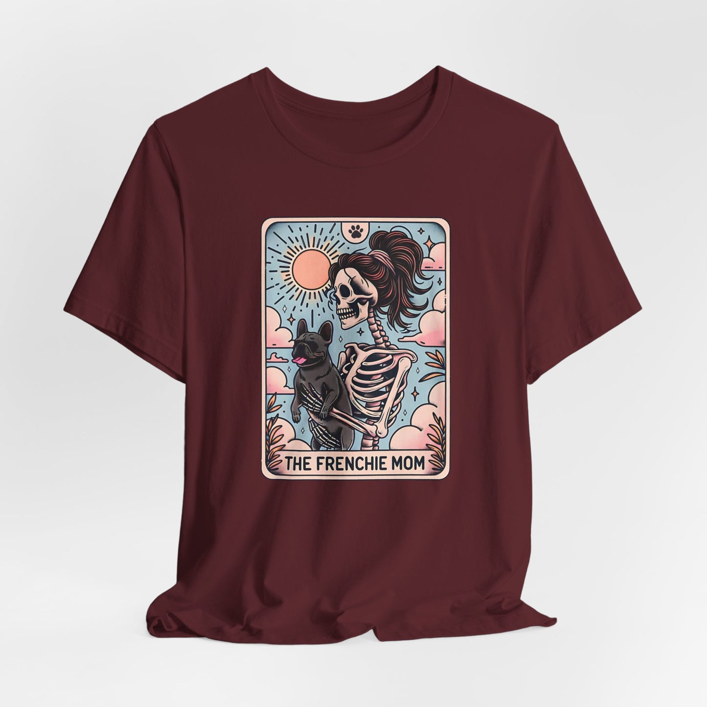 The Frenchie Mom Tarot Tee - Fun Graphic Shirt for Pet Lovers, Dog Mom Gift, Halloween Style, Casual Wear, Graphic T-Shirt, Unique Gift Idea