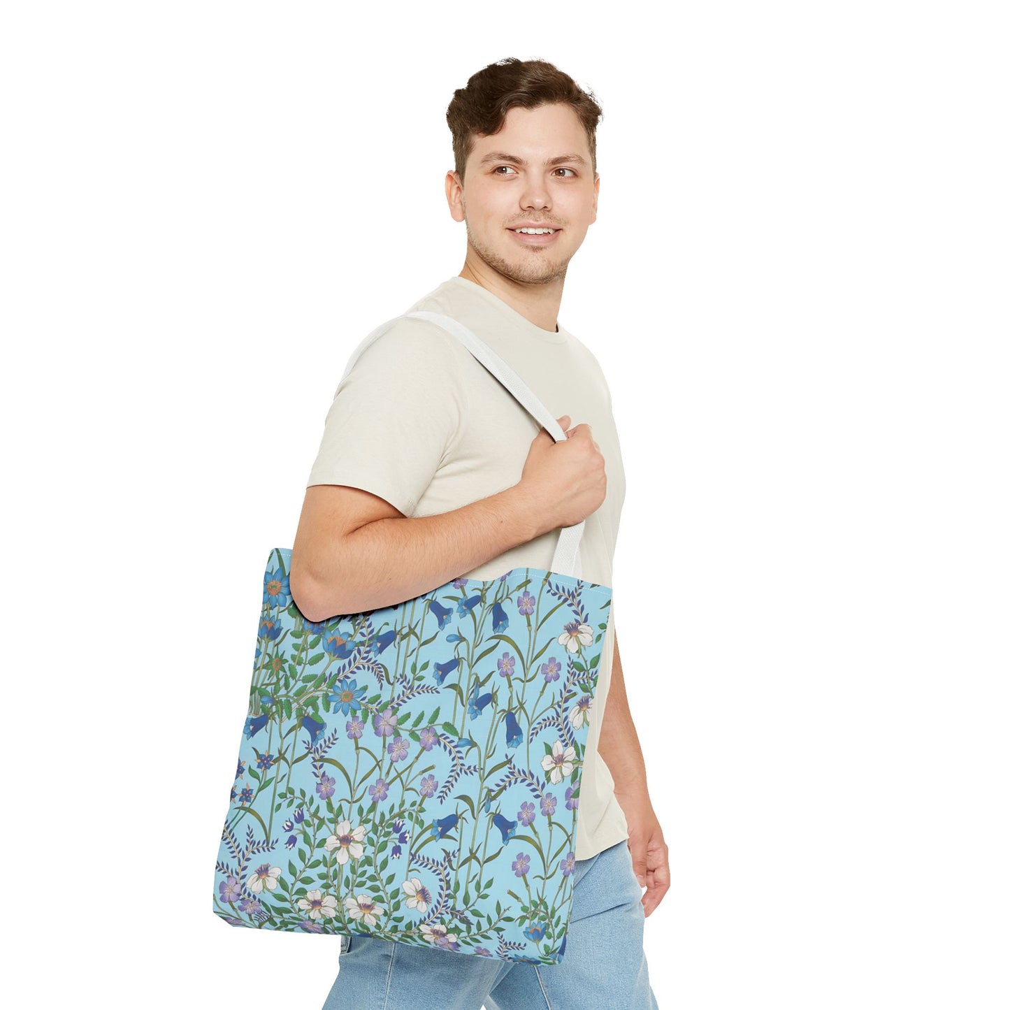 Floral Pattern Tote Bag "Flora Blue" - Vibrant Garden Style for Everyday Use