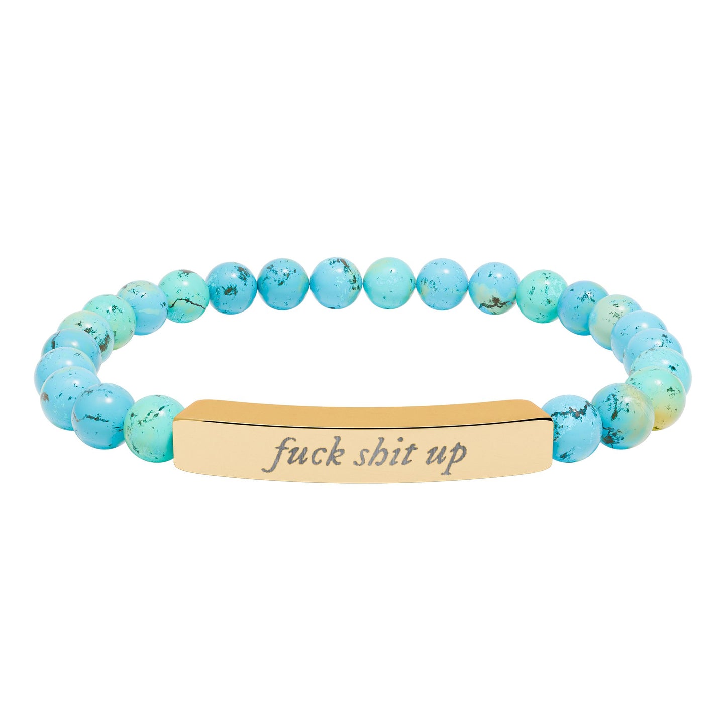 Engraved Natural Stone Stretch Bracelet — 'Fuck Shit Up' Bar Bead Bracelet