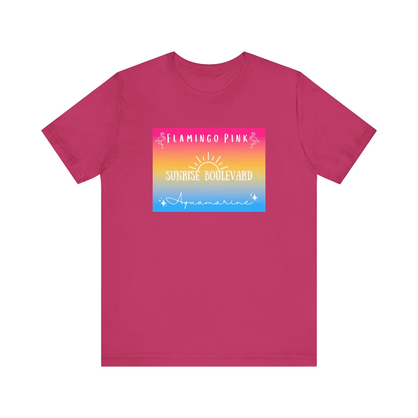 Flamingo Pink, Sunrise Blvd, Aquamarine - Pansexual Pride - Unisex Jersey Short Sleeve Tee