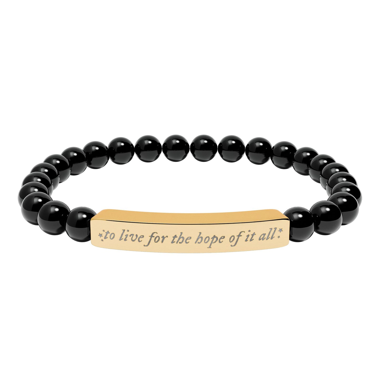 For the hope of it all - Engraved Natural Stone Bar Bracelet — Inspirational Beaded Stretch Bracelet