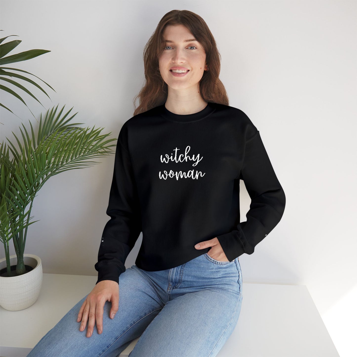 Embroidered Witchy Woman Unisex Heavy Blend™ Crewneck Sweatshirt