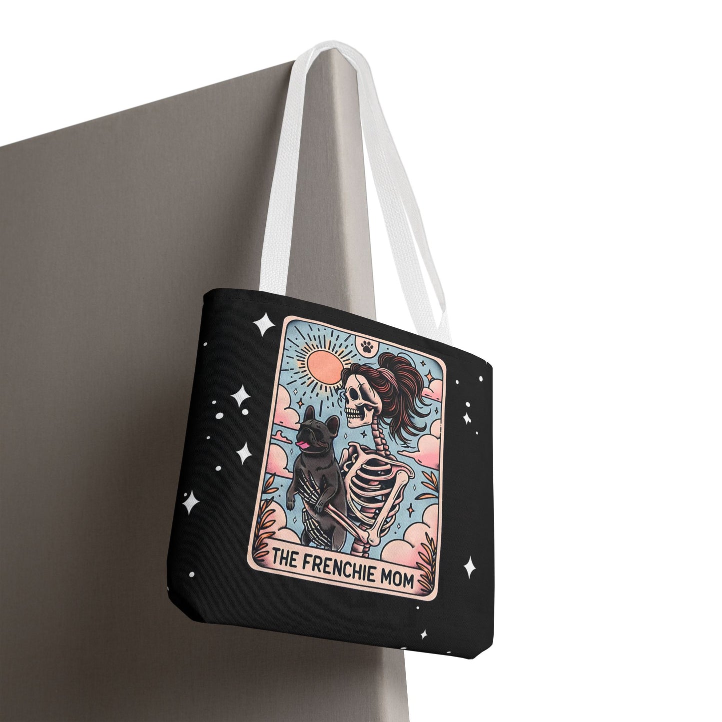 Frenchie Mom Tarot Tote Bag, Stylish Pet Lover Accessory, Ideal for Dog Moms, Halloween Gift, Trendy Grocery Bag, Eco-Friendly Bags