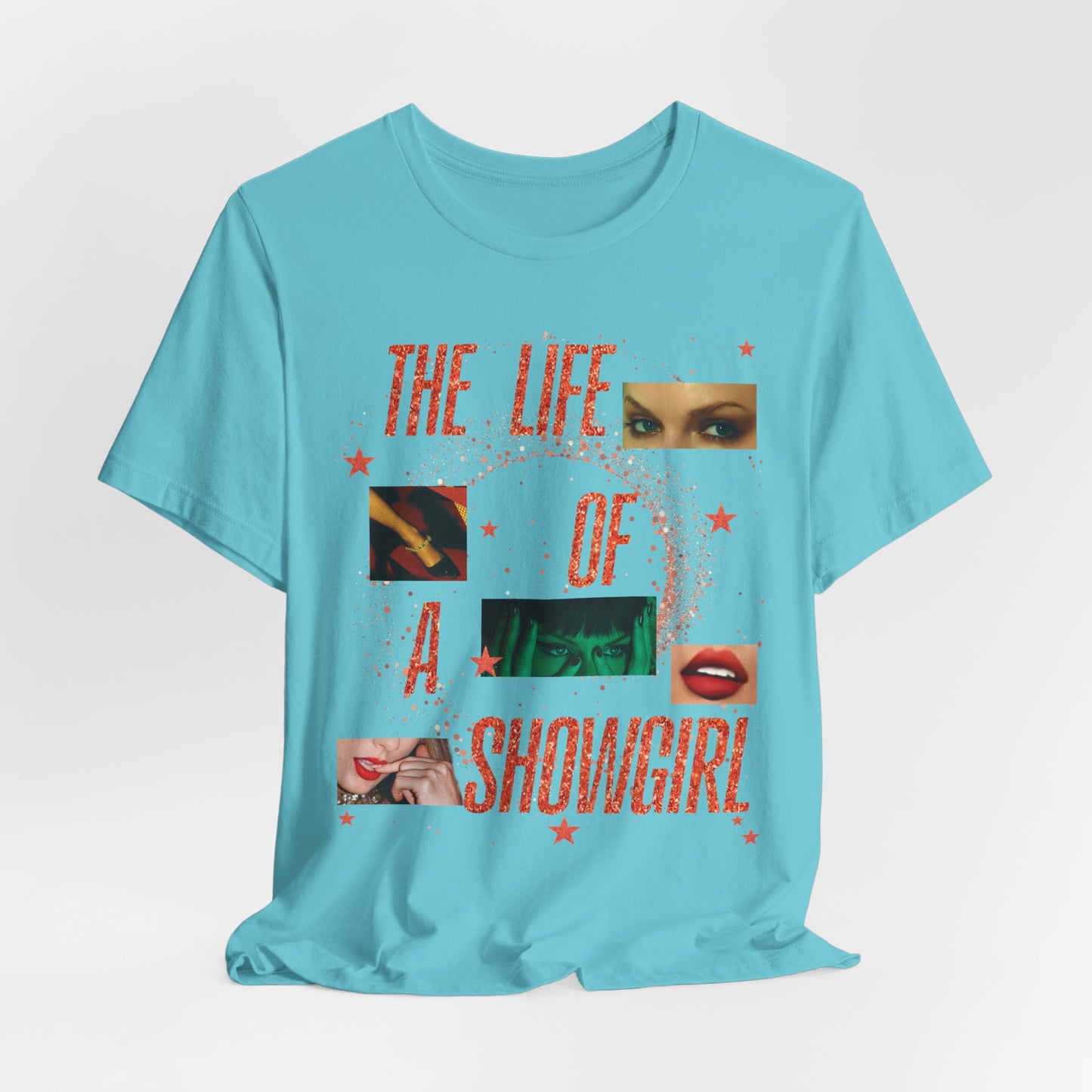 Showgirl Life Collage Graphic Tee, Unisex Jersey T-Shirt, Retro Style Top, Casual Wear, Gift for Performers, Fashion Statement Shirt