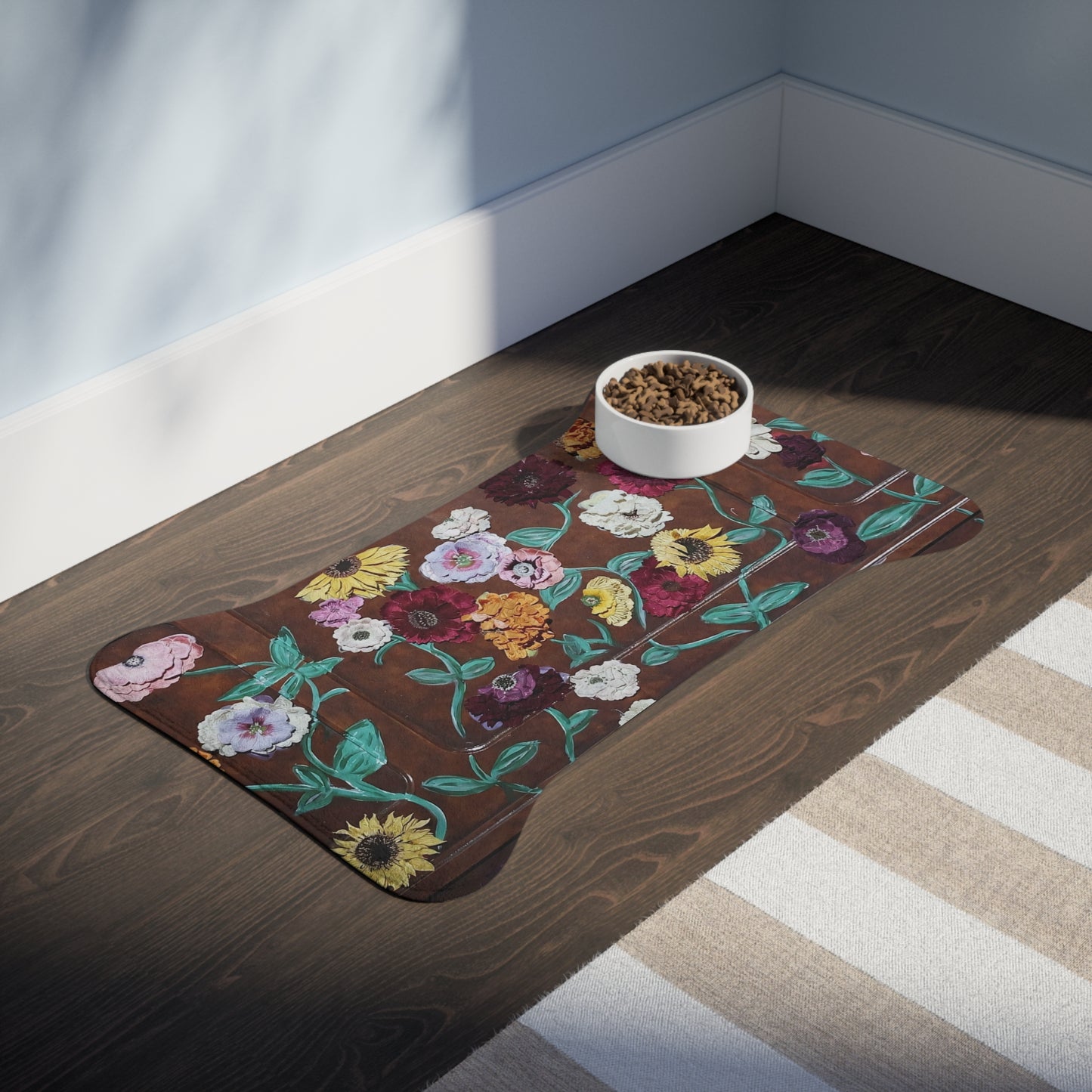 Acoustic Piano Floral Pet Feeding Mat — Waterproof Bowl Placemat for Dogs & Cats