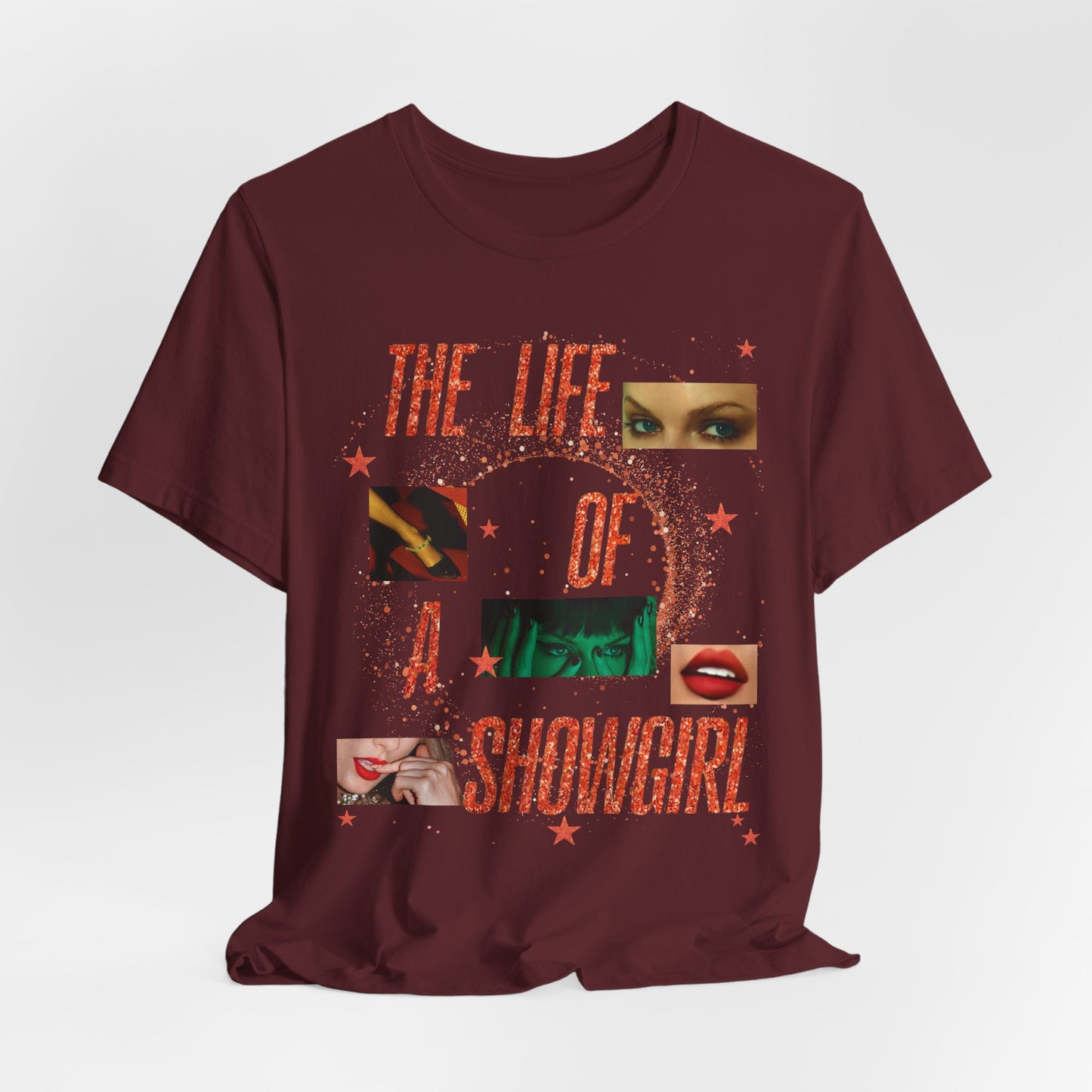 Showgirl Life Collage Graphic Tee, Unisex Jersey T-Shirt, Retro Style Top, Casual Wear, Gift for Performers, Fashion Statement Shirt