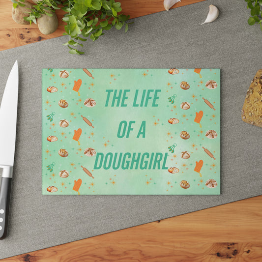 Doughgirl Glass Cutting Board for Bakers, Fun Kitchen Decor, Gift for Foodies, Baking Enthusiast, Personalized Kitchen Gifts