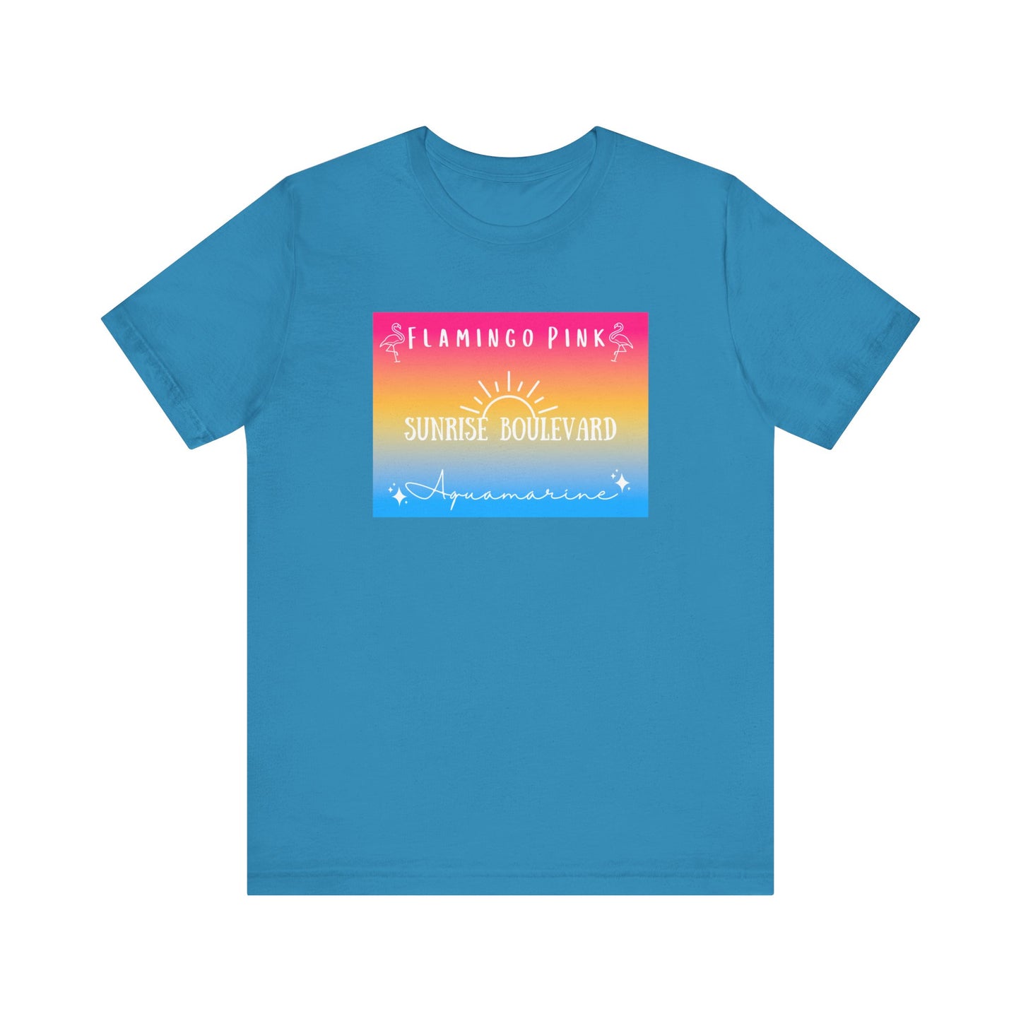 Flamingo Pink, Sunrise Blvd, Aquamarine - Pansexual Pride - Unisex Jersey Short Sleeve Tee
