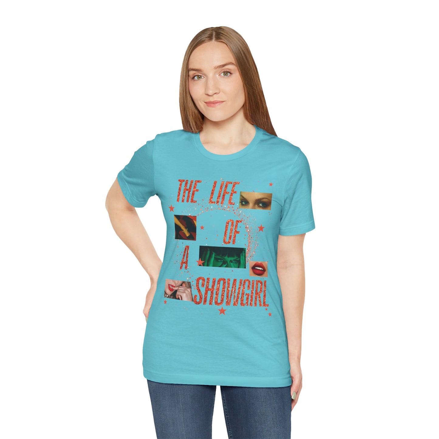Showgirl Life Collage Graphic Tee, Unisex Jersey T-Shirt, Retro Style Top, Casual Wear, Gift for Performers, Fashion Statement Shirt