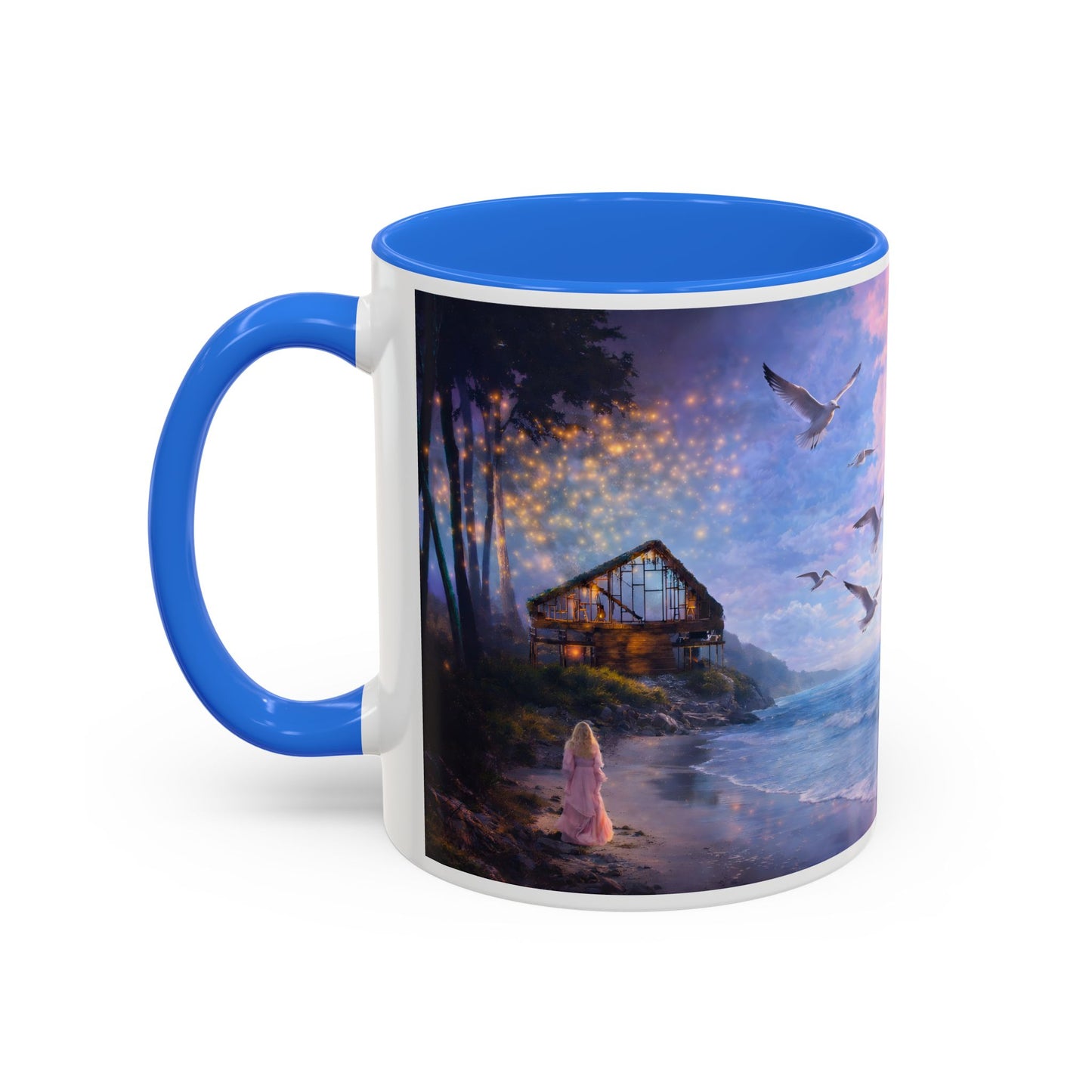 Keep it 100 Seaside Dreamscape Mug — Sunset Ocean Birds Art (11oz & 15oz)