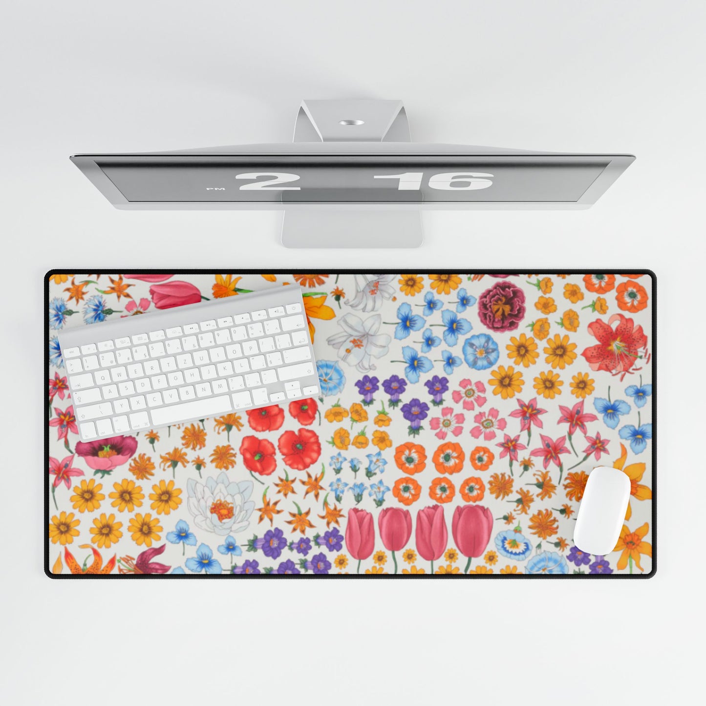 Vibrant Floral Desk Mat - Stylish Desk Protector for Home Office & Work "Flora White"