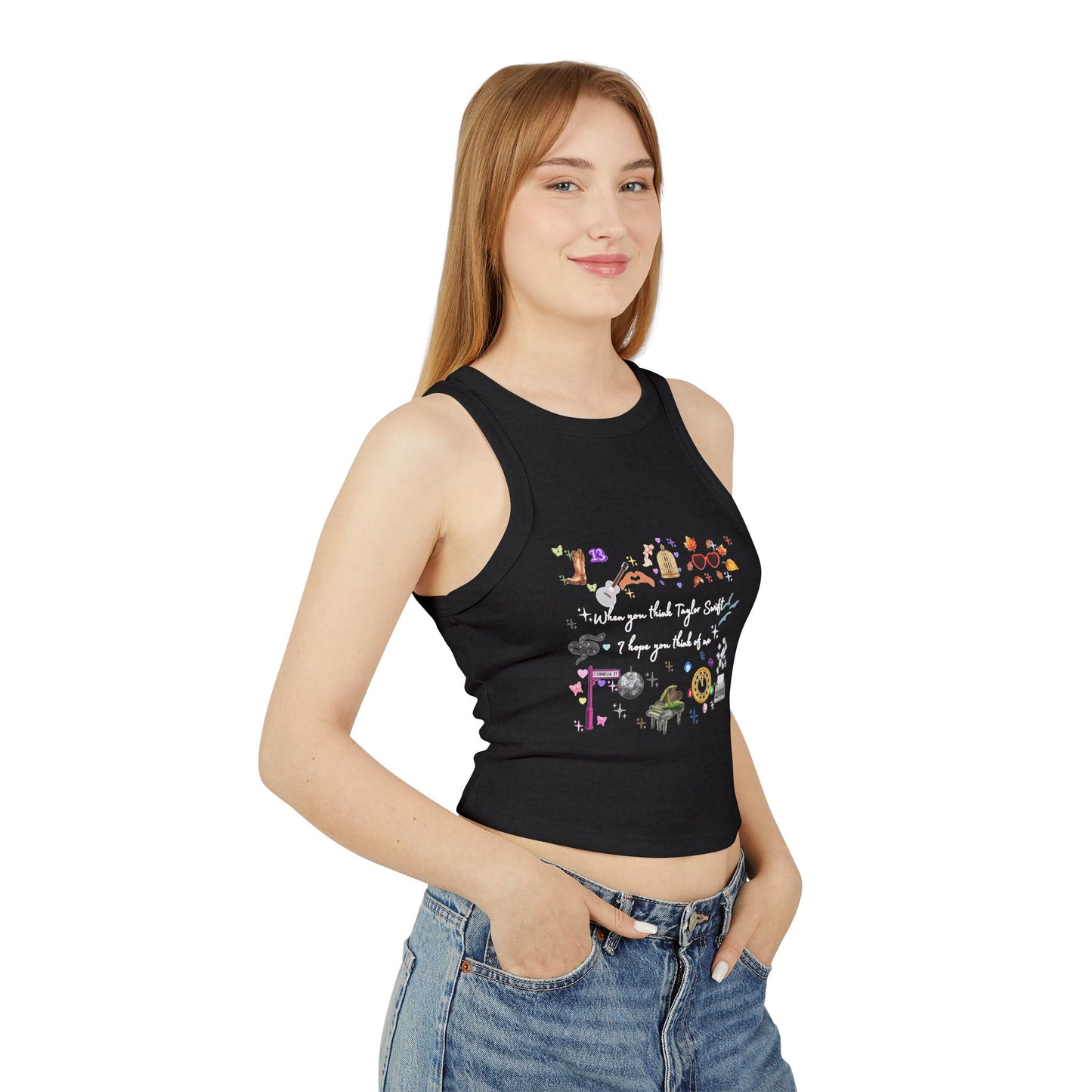 I hope you think of me - Trendy Women's Graphic Racer Tank Top, Casual Summer Wear, Festival Outfit, Gift for Her, Everyday Essentials