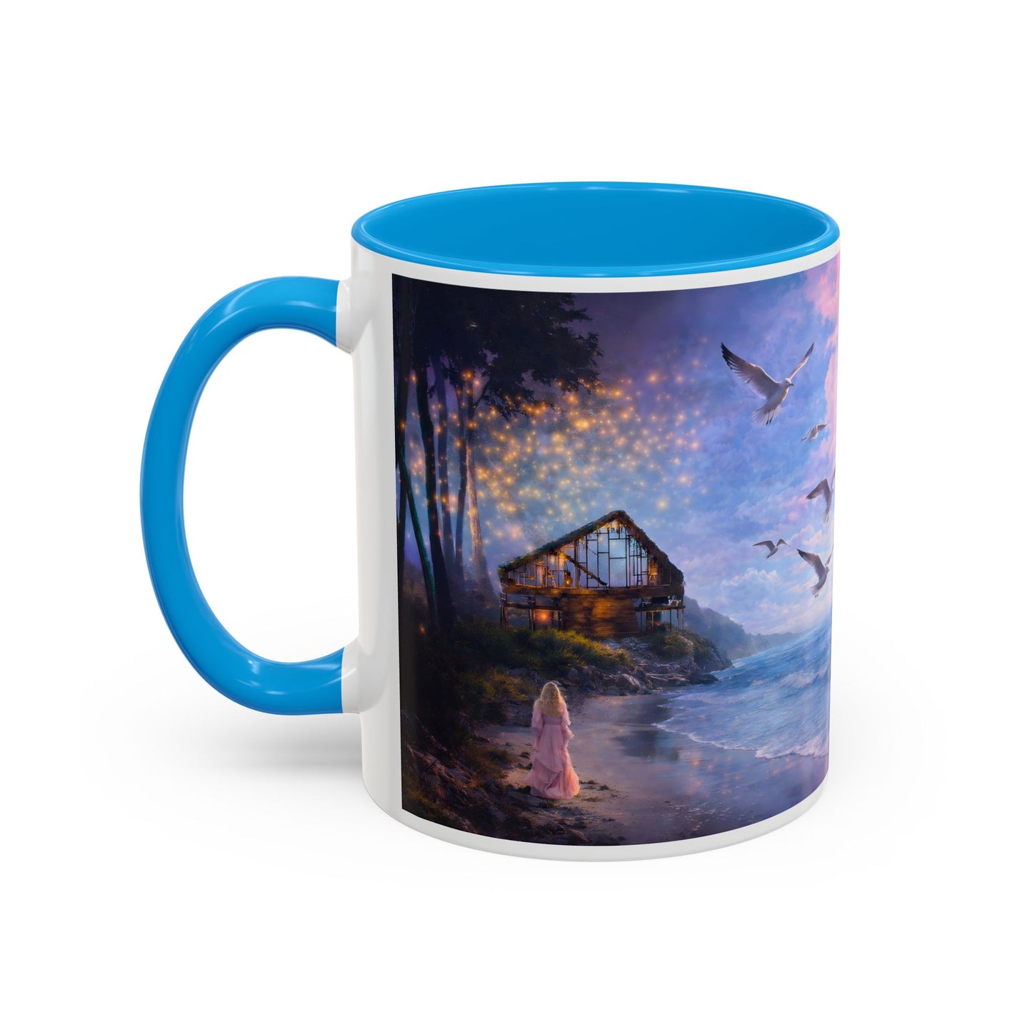 Keep it 100 Seaside Dreamscape Mug — Sunset Ocean Birds Art (11oz & 15oz)