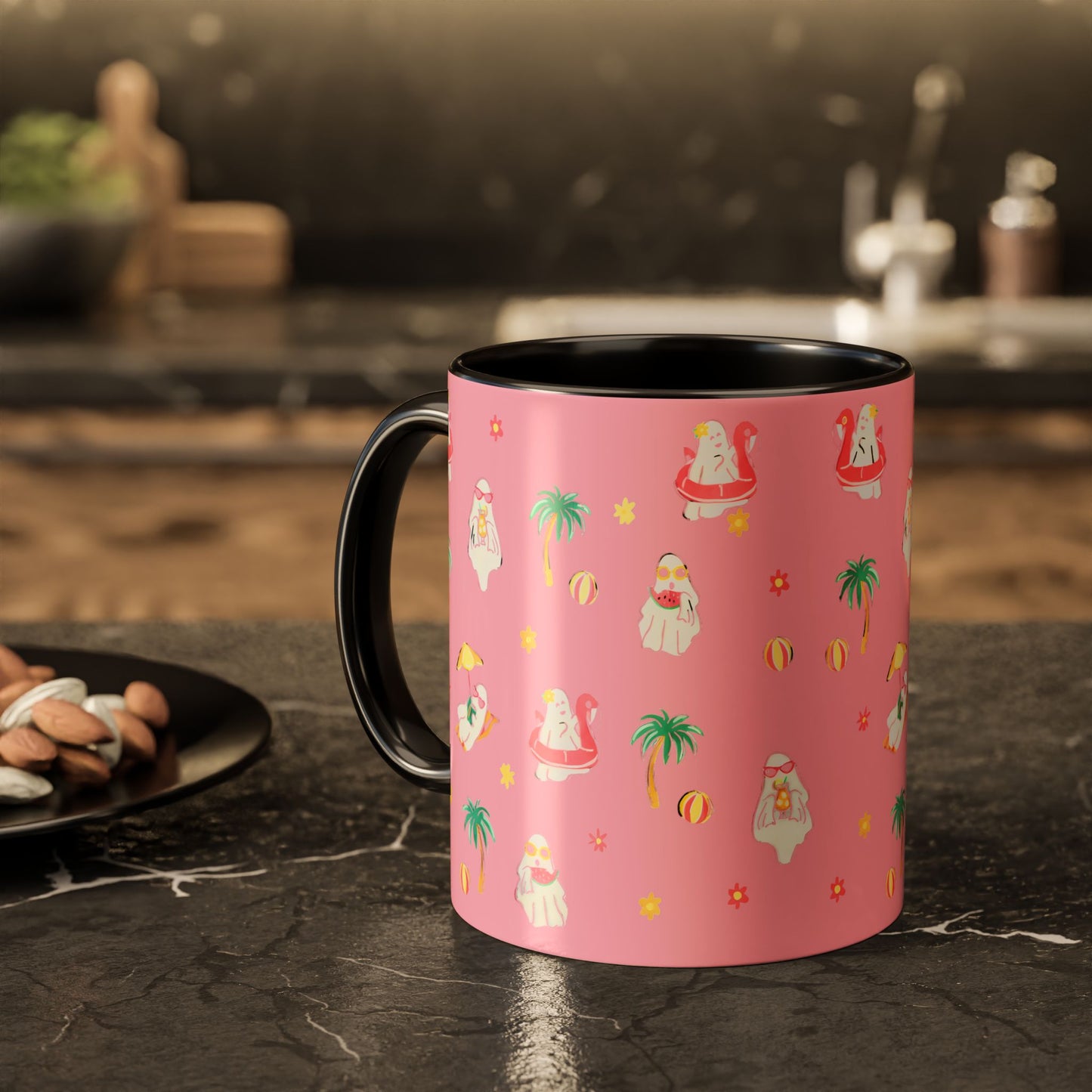 Pink Summerween Ghostie Mugs - Fun Gift, Beach Decor, Unique Coffee Cup, Cute Summer Drinkware, Perfect for Summer