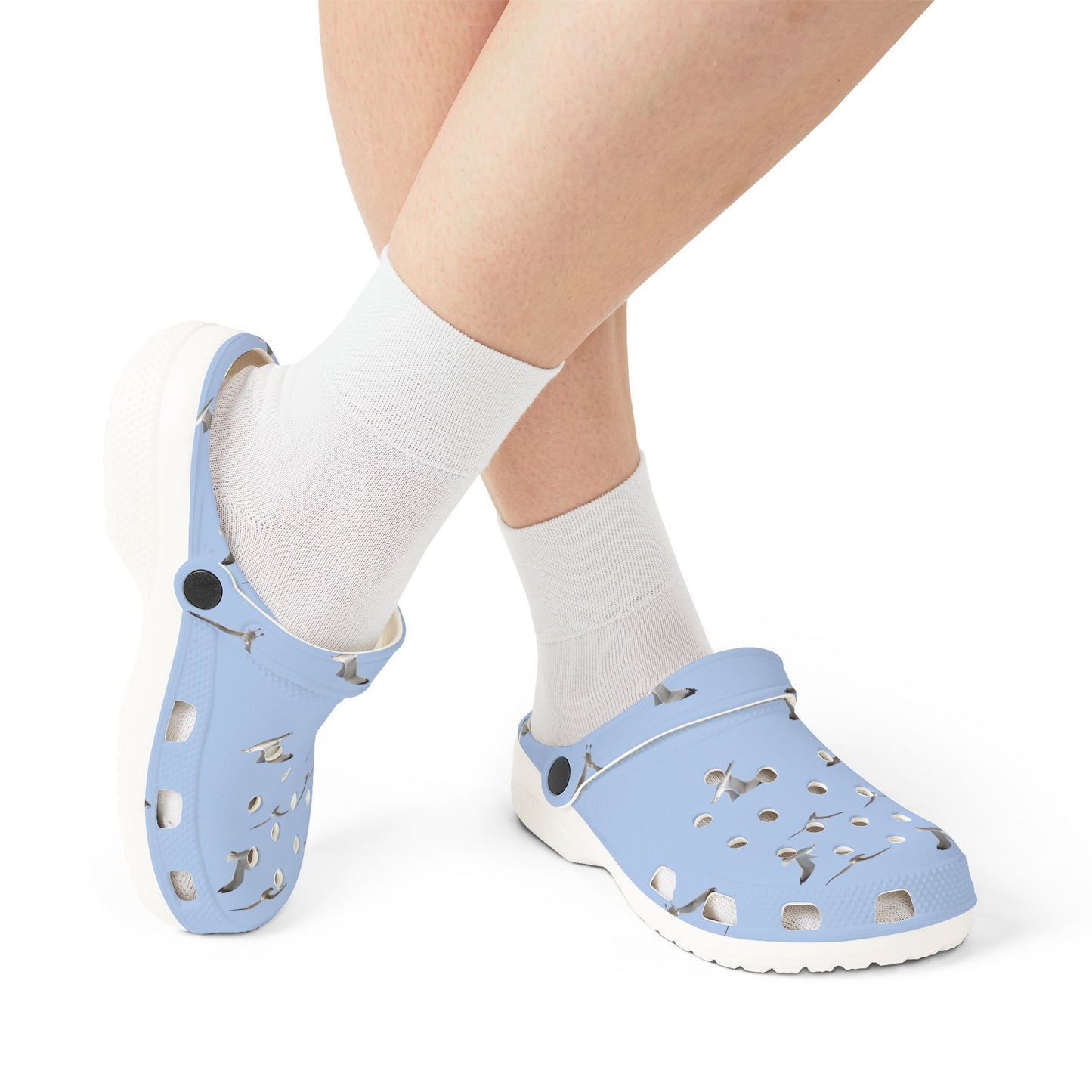 Light Blue Seagull Print EVA Clogs – Comfortable Beach & Casual Slip-On Shoes