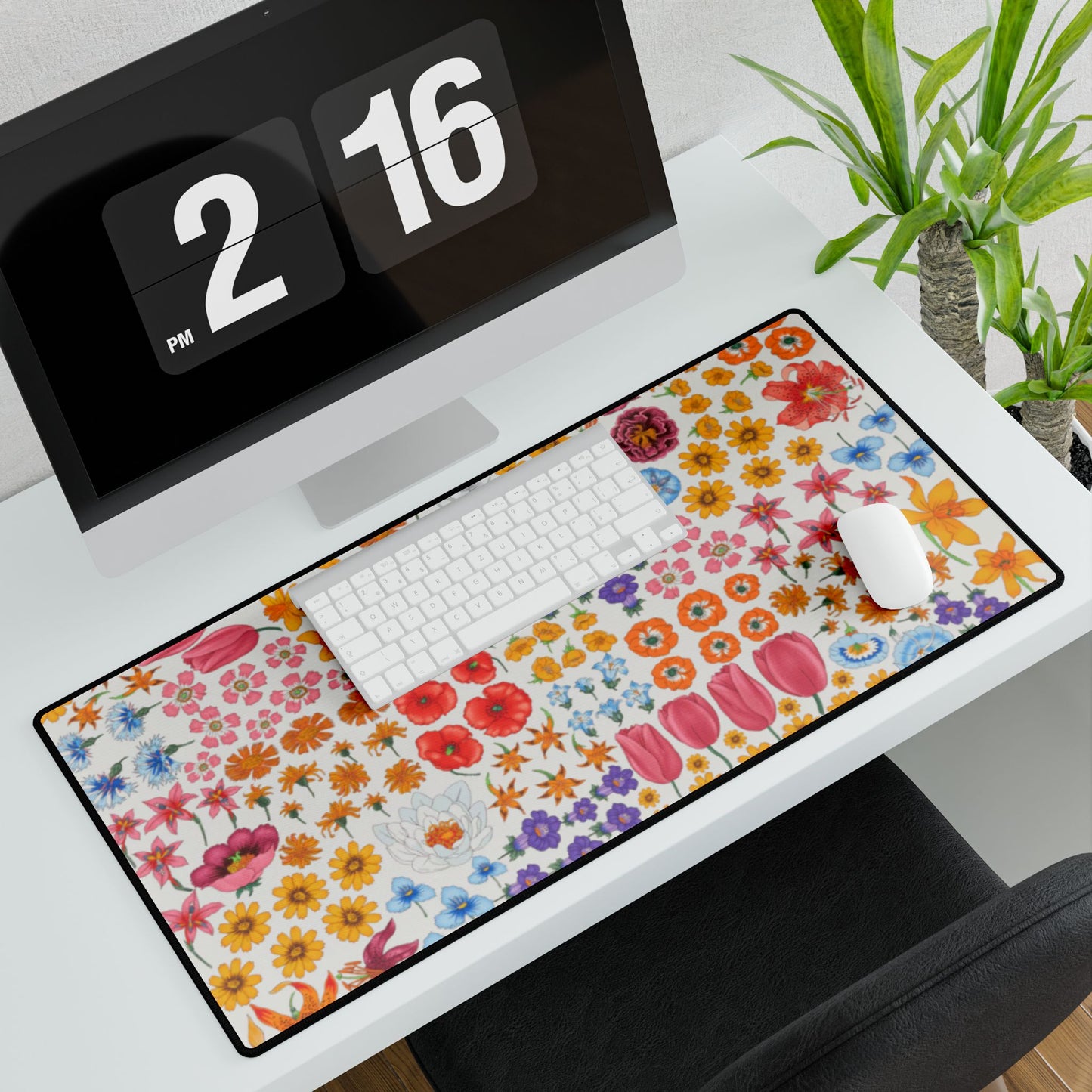 Vibrant Floral Desk Mat - Stylish Desk Protector for Home Office & Work "Flora White"