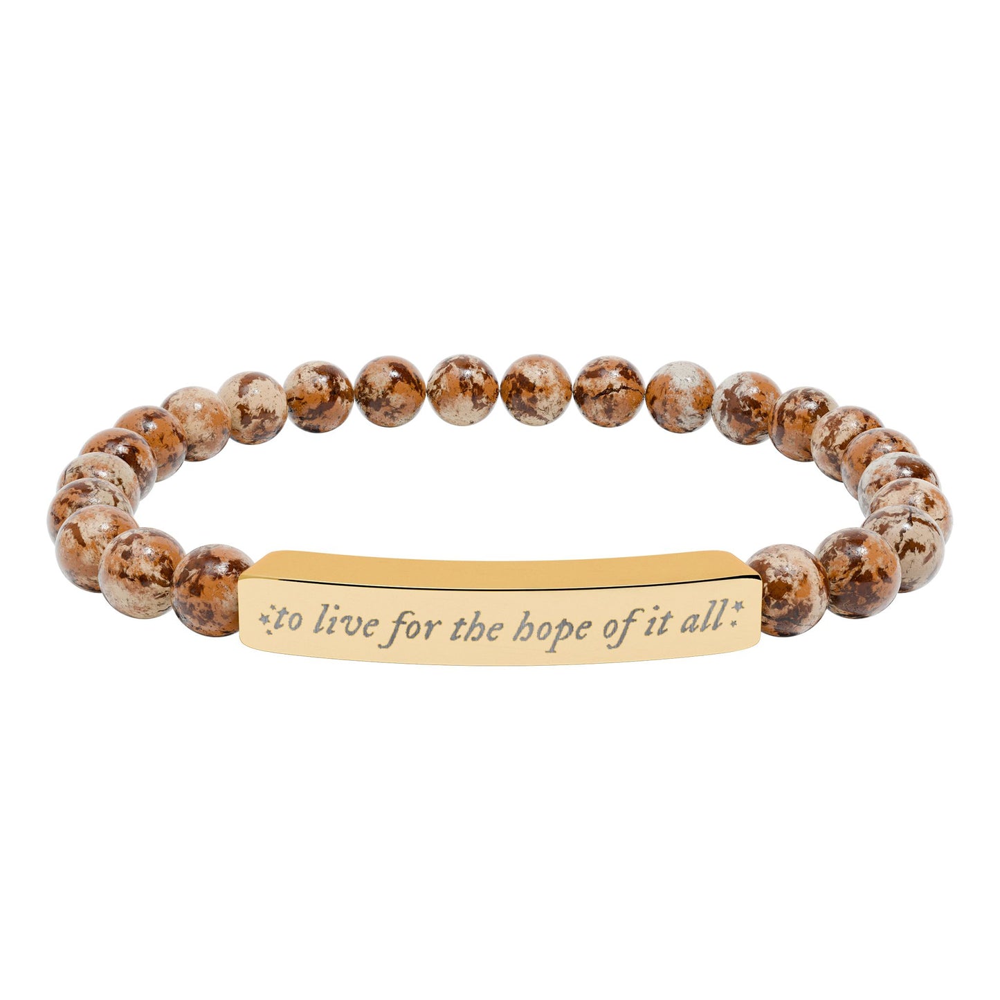 For the hope of it all - Engraved Natural Stone Bar Bracelet — Inspirational Beaded Stretch Bracelet